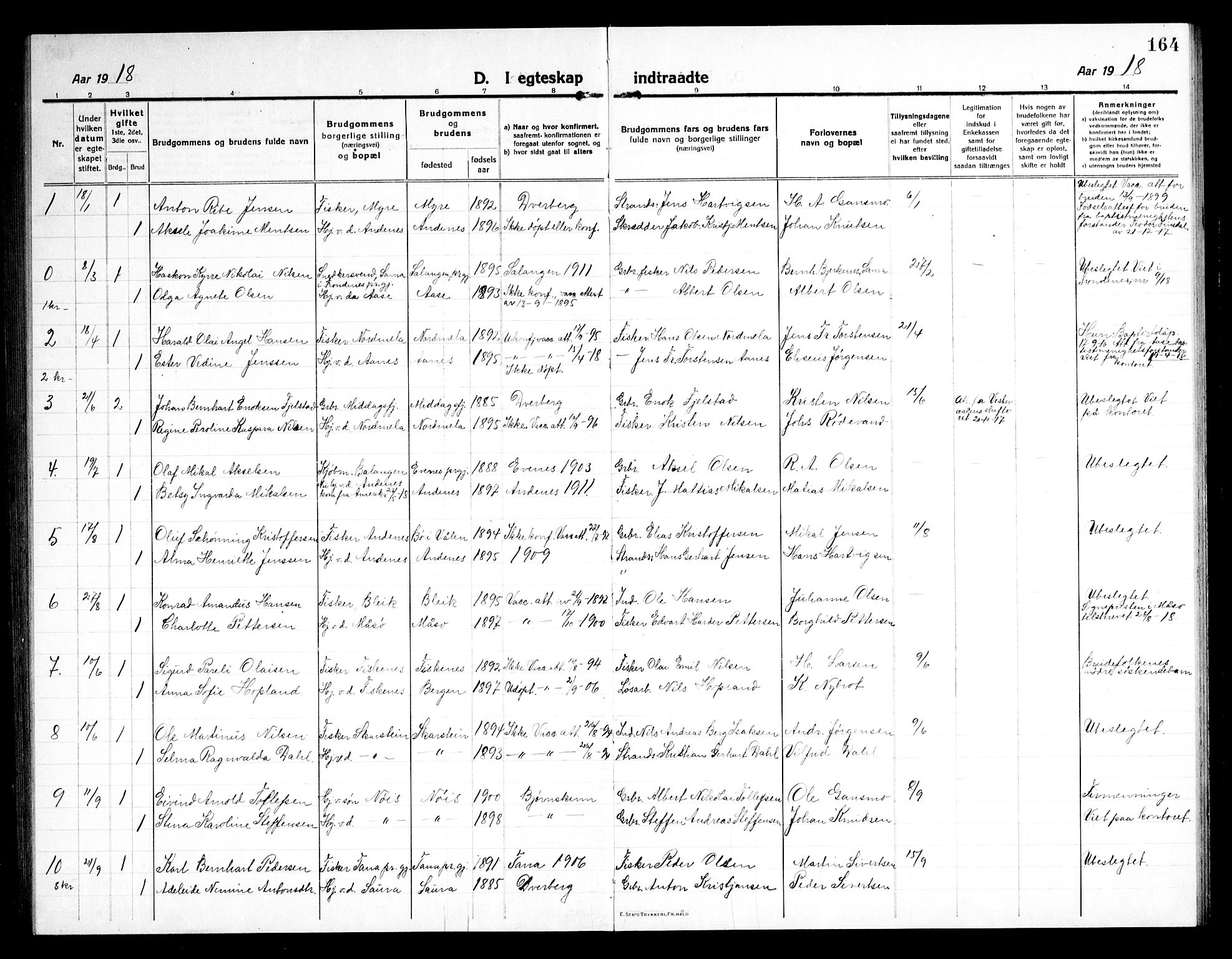 Ministerialprotokoller, klokkerbøker og fødselsregistre - Nordland, AV/SAT-A-1459/897/L1415: Parish register (copy) no. 897C05, 1916-1945, p. 164