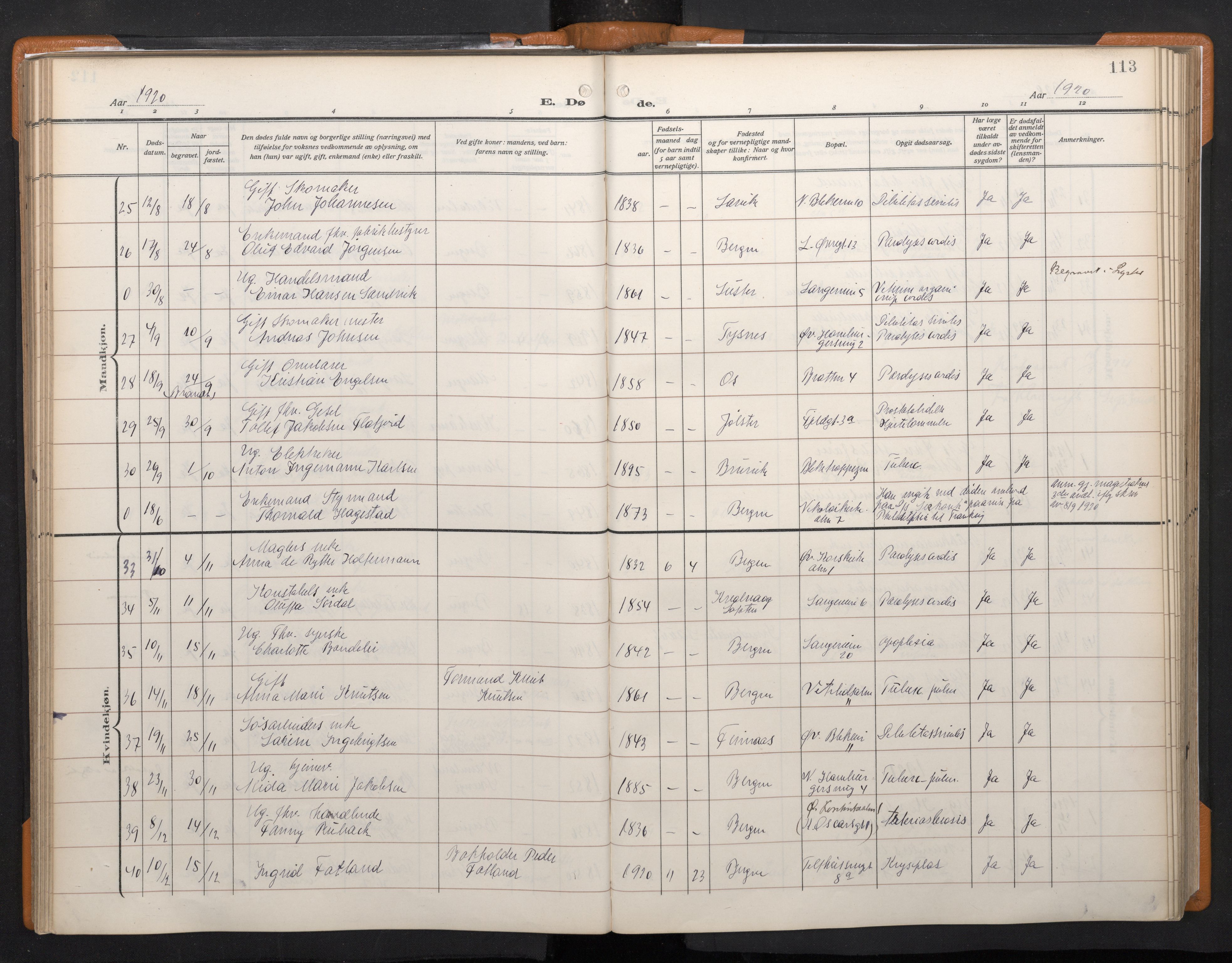 Korskirken sokneprestembete, SAB/A-76101/H/Haa/L0048: Parish register (official) no. E 6, 1910-1960, p. 112b-113a