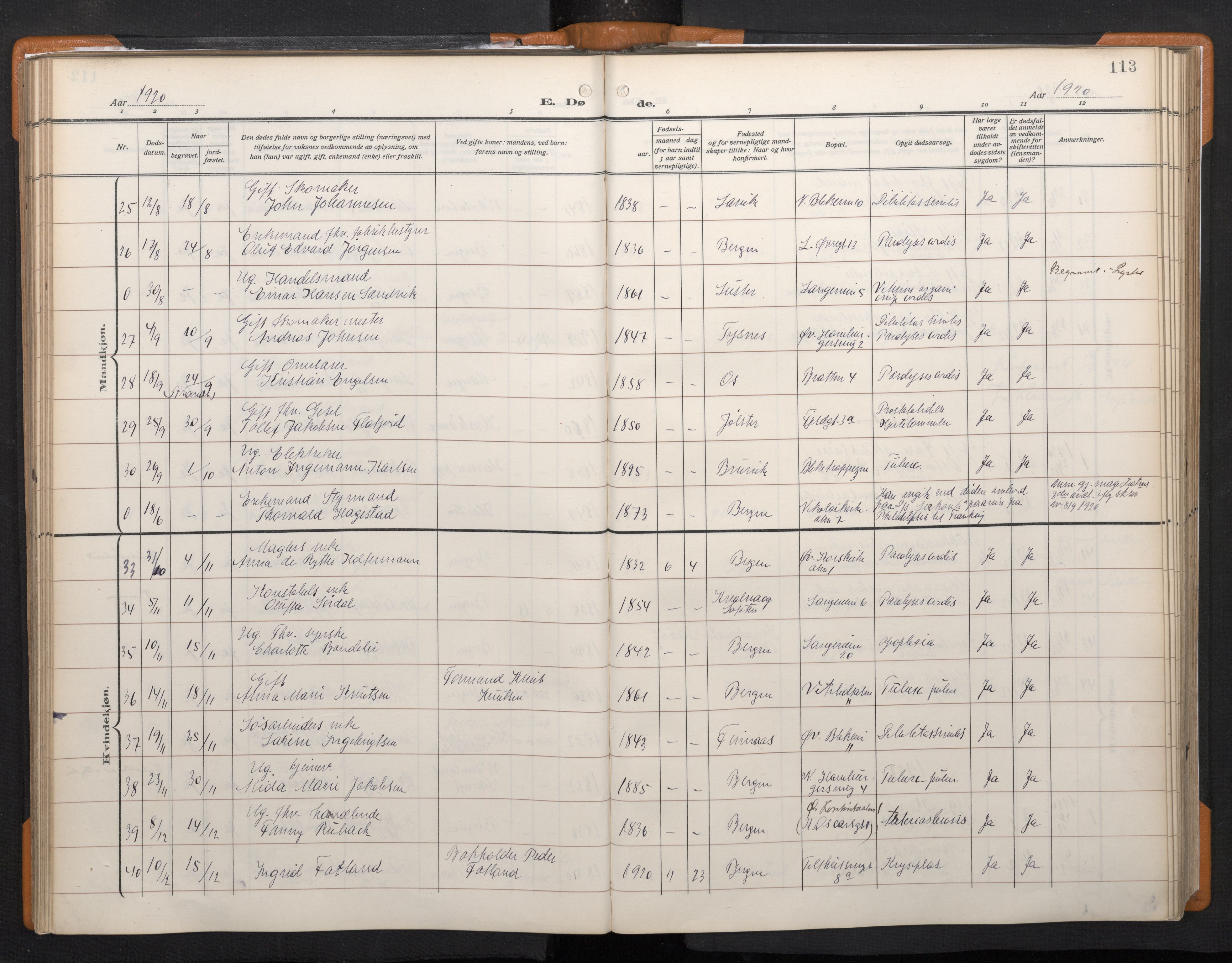 Korskirken sokneprestembete, AV/SAB-A-76101/H/Haa/L0048: Parish register (official) no. E 6, 1910-1960, p. 112b-113a