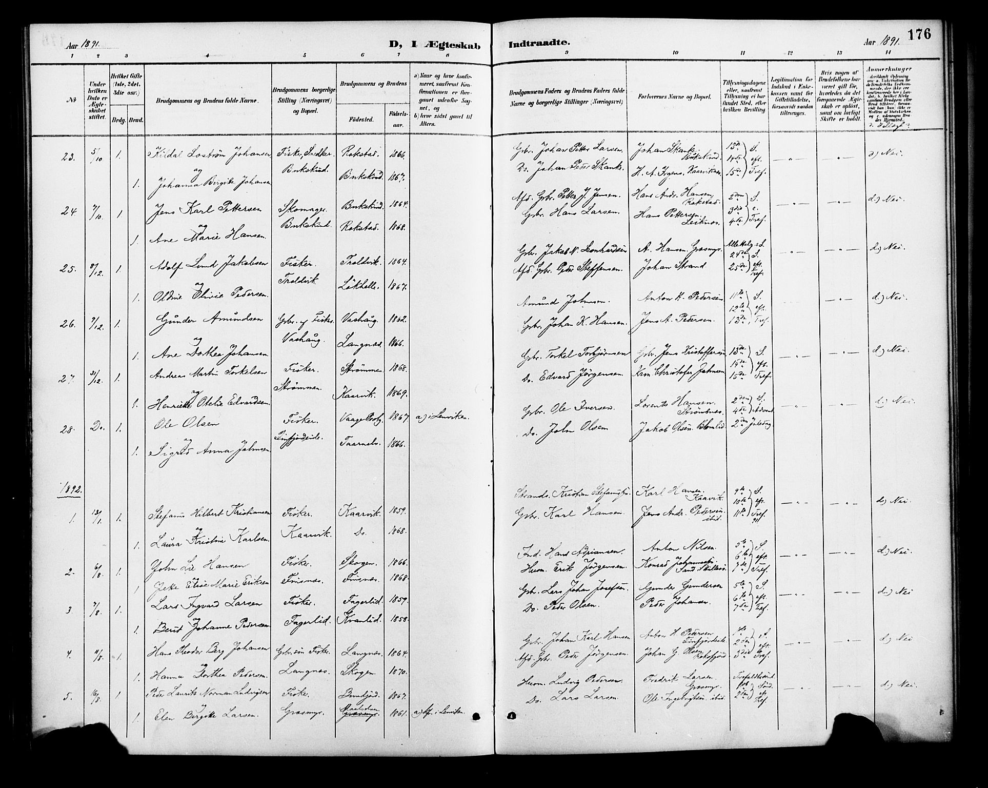 Lenvik sokneprestembete, SATØ/S-1310/H/Ha/Haa/L0013kirke: Parish register (official) no. 13, 1890-1898, p. 176