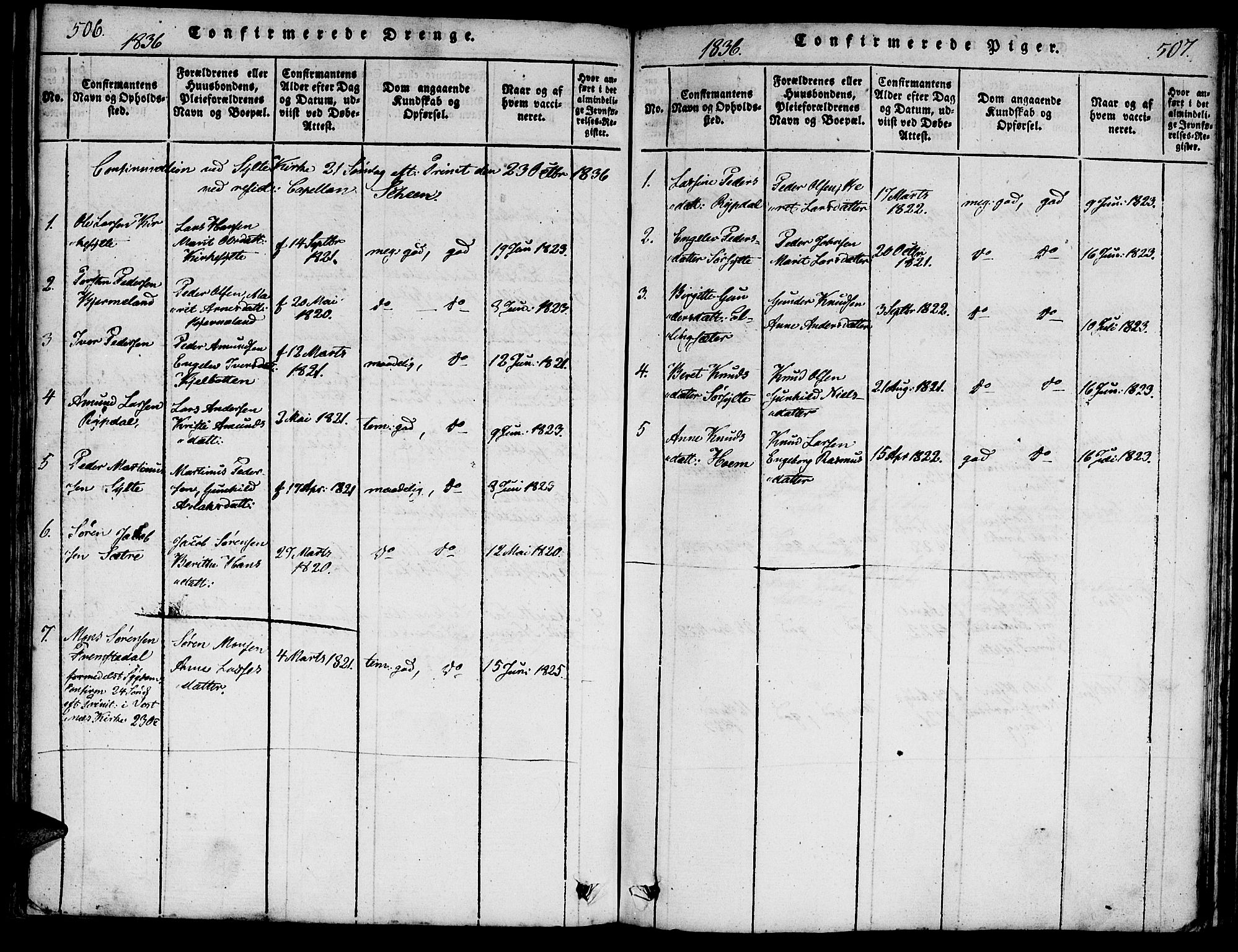 Ministerialprotokoller, klokkerbøker og fødselsregistre - Møre og Romsdal, AV/SAT-A-1454/541/L0544: Parish register (official) no. 541A01, 1818-1847, p. 506-507