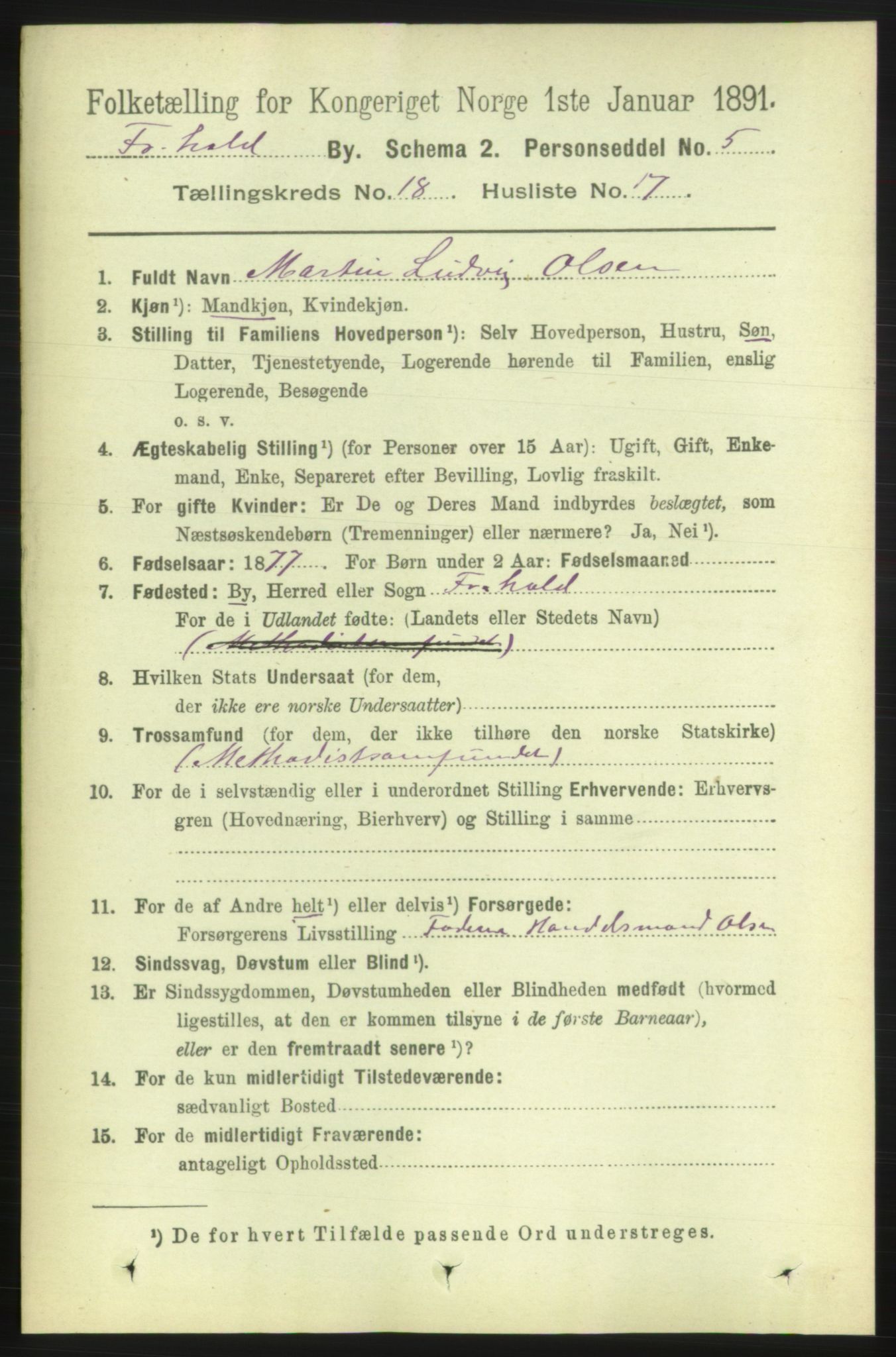 RA, 1891 census for 0101 Fredrikshald, 1891, p. 11568