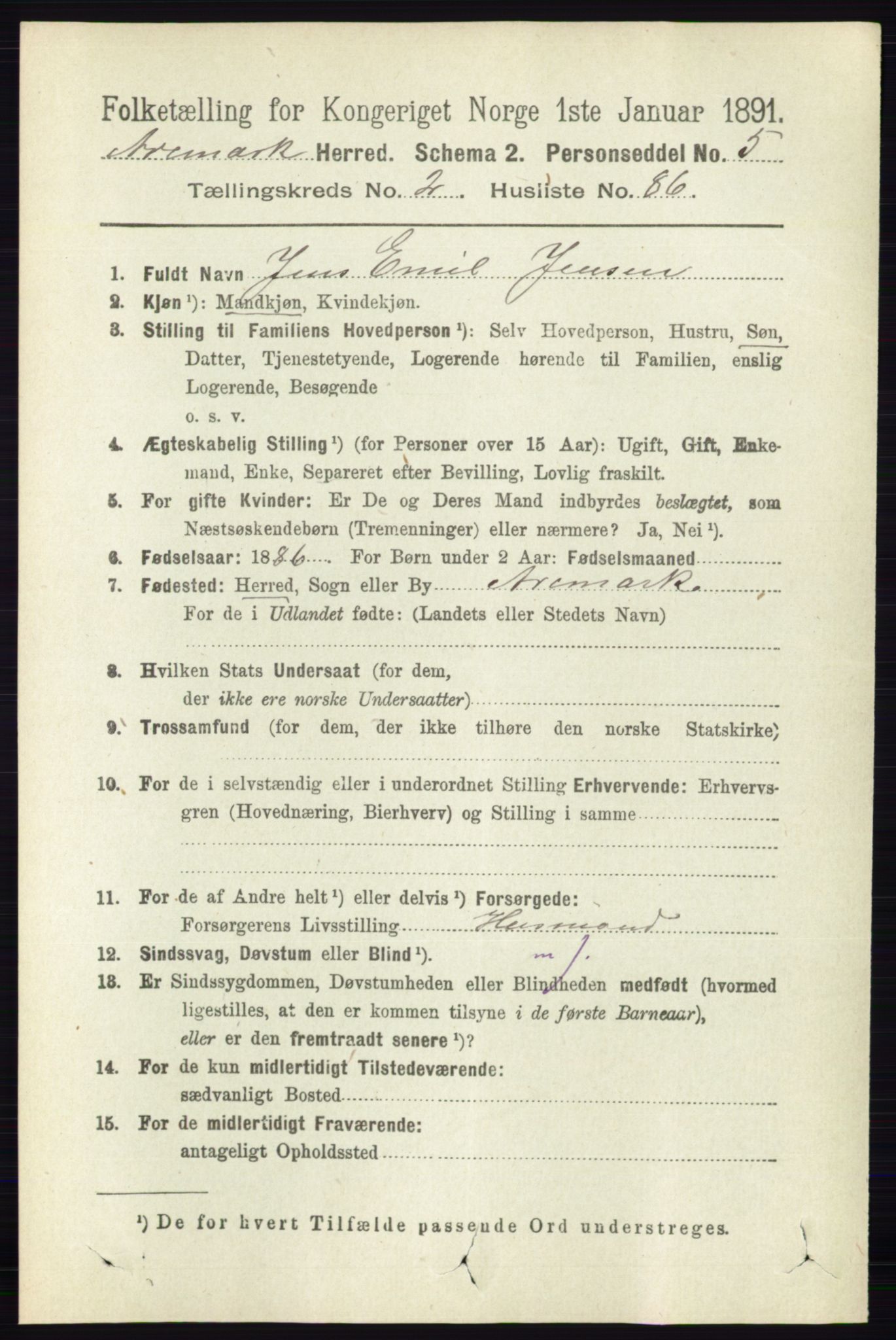 RA, 1891 census for 0118 Aremark, 1891, p. 1328