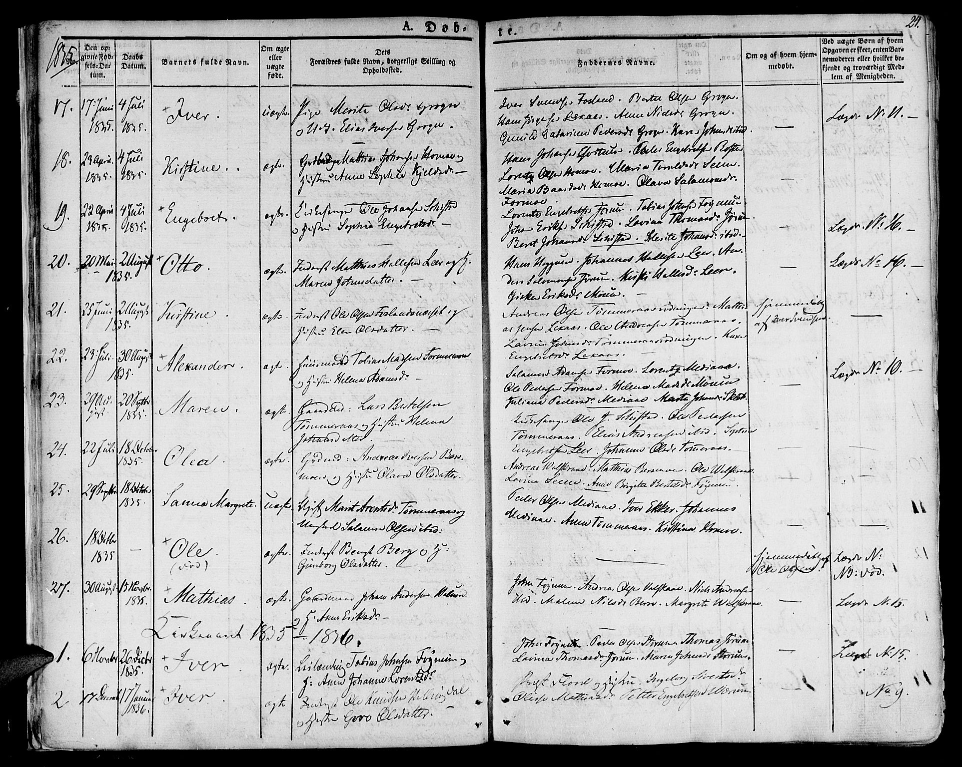 Ministerialprotokoller, klokkerbøker og fødselsregistre - Nord-Trøndelag, AV/SAT-A-1458/758/L0510: Parish register (official) no. 758A01 /1, 1821-1841, p. 24