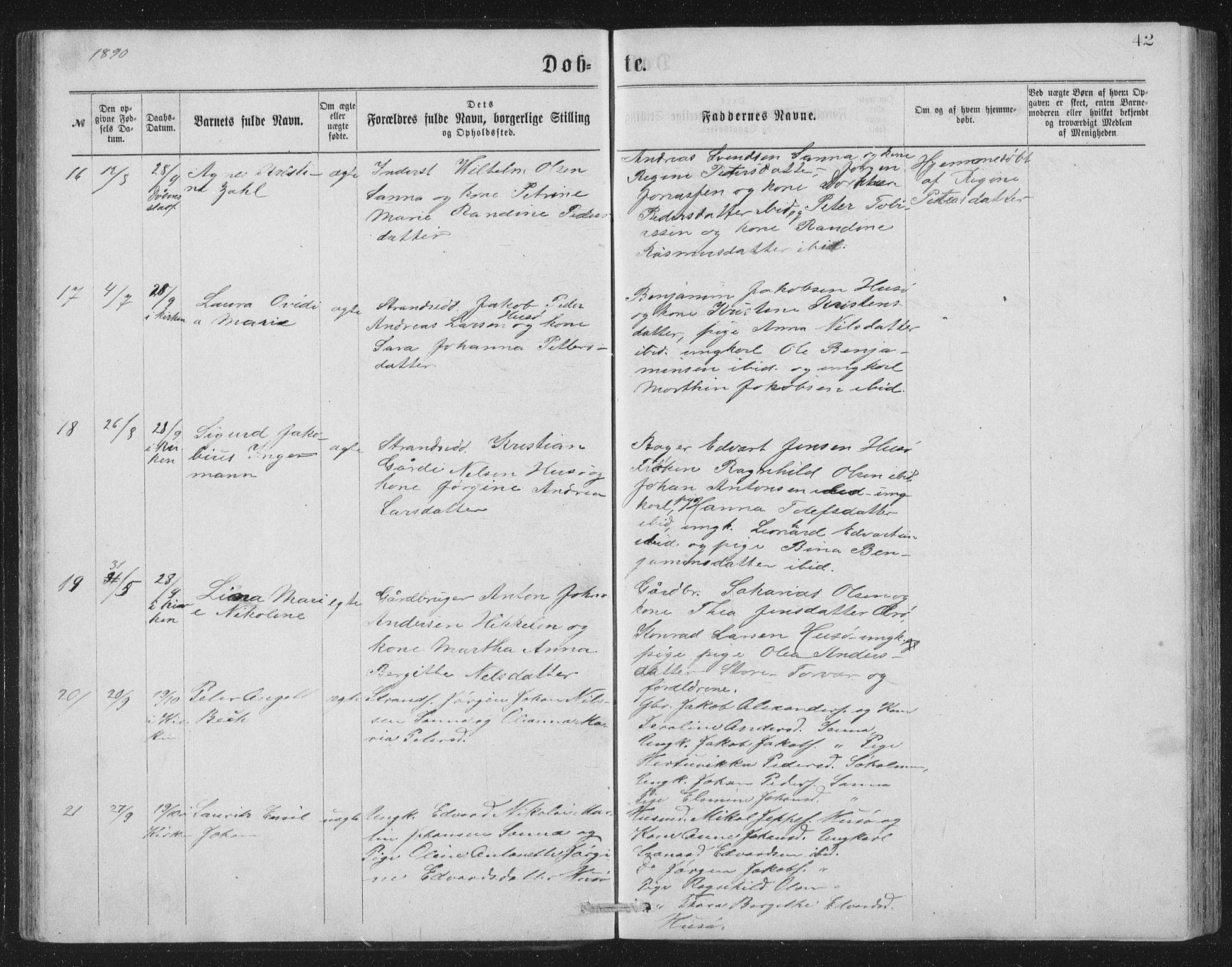 Ministerialprotokoller, klokkerbøker og fødselsregistre - Nordland, AV/SAT-A-1459/840/L0582: Parish register (copy) no. 840C02, 1874-1900, p. 42