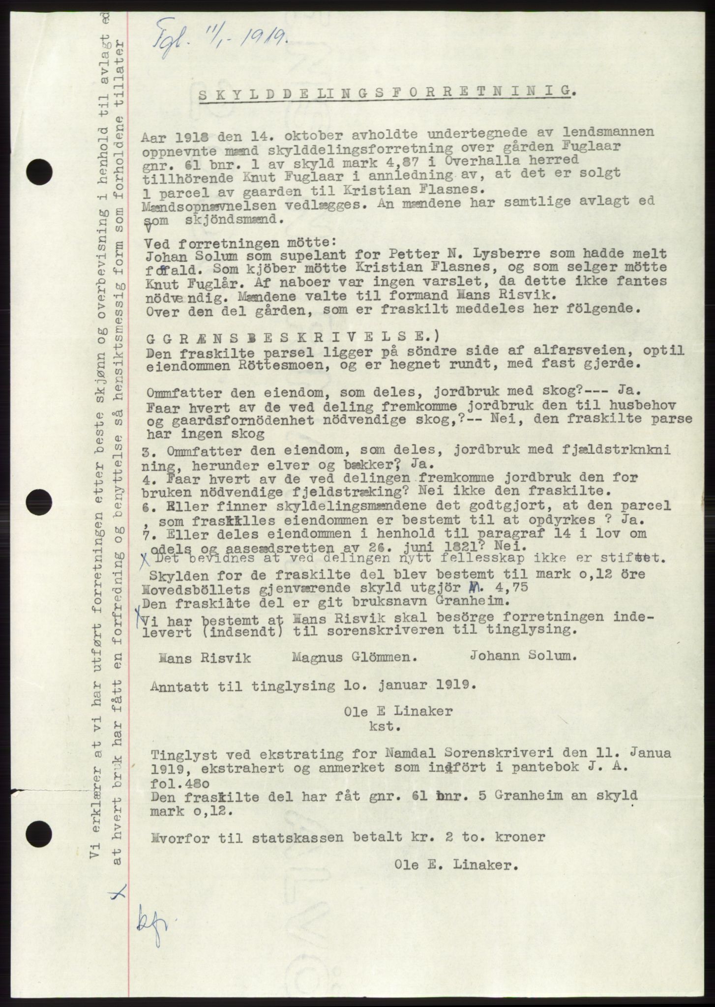 Namdal sorenskriveri, SAT/A-4133/1/2/2C: Mortgage book no. -, 1916-1921, Deed date: 11.01.1919
