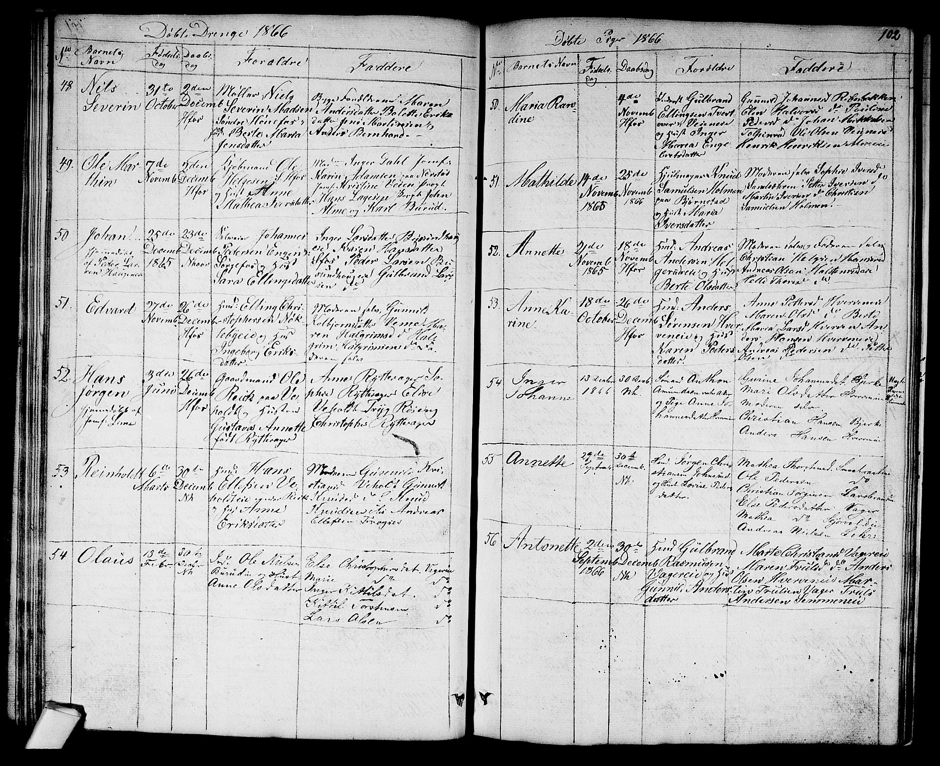 Norderhov kirkebøker, AV/SAKO-A-237/G/Ga/L0006: Parish register (copy) no. I 6, 1849-1876, p. 102