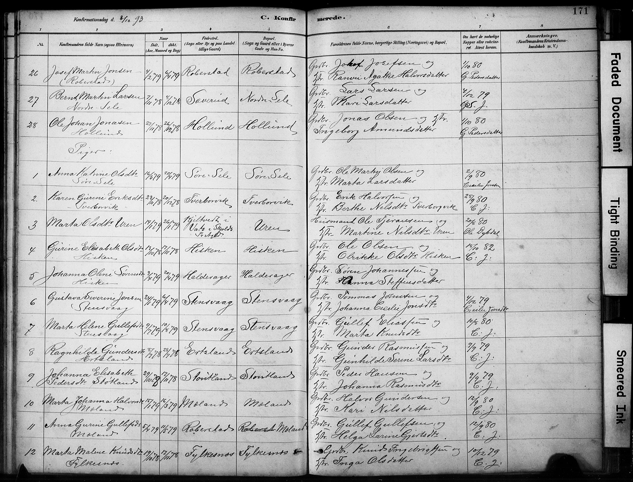 Finnås sokneprestembete, AV/SAB-A-99925/H/Ha/Hab/Habb/L0003: Parish register (copy) no. B 3, 1882-1897, p. 171