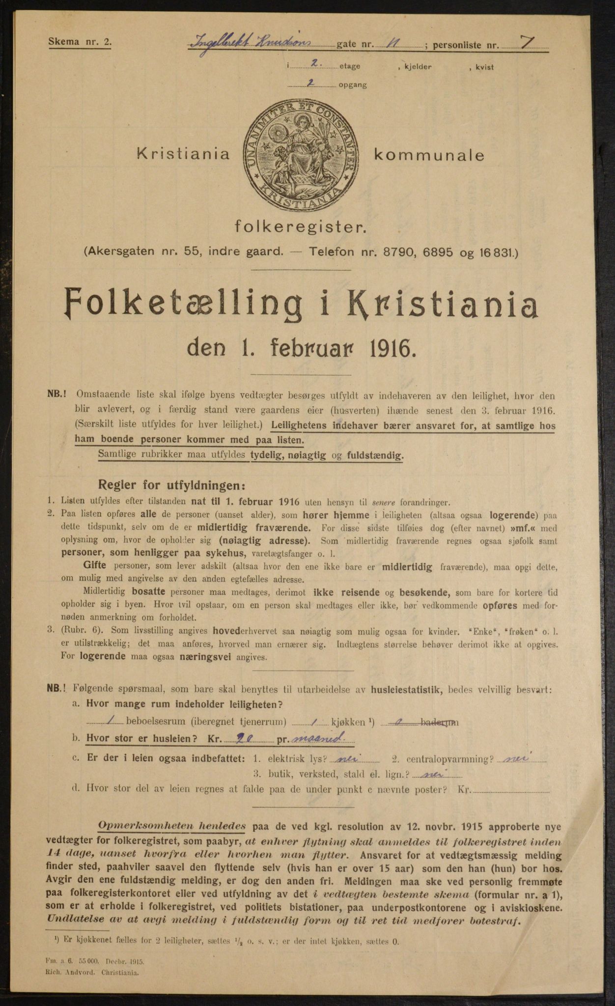 OBA, Municipal Census 1916 for Kristiania, 1916, p. 44845