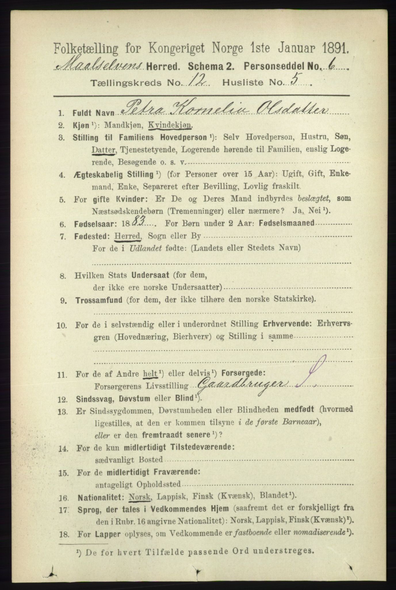 RA, 1891 census for 1924 Målselv, 1891, p. 3824