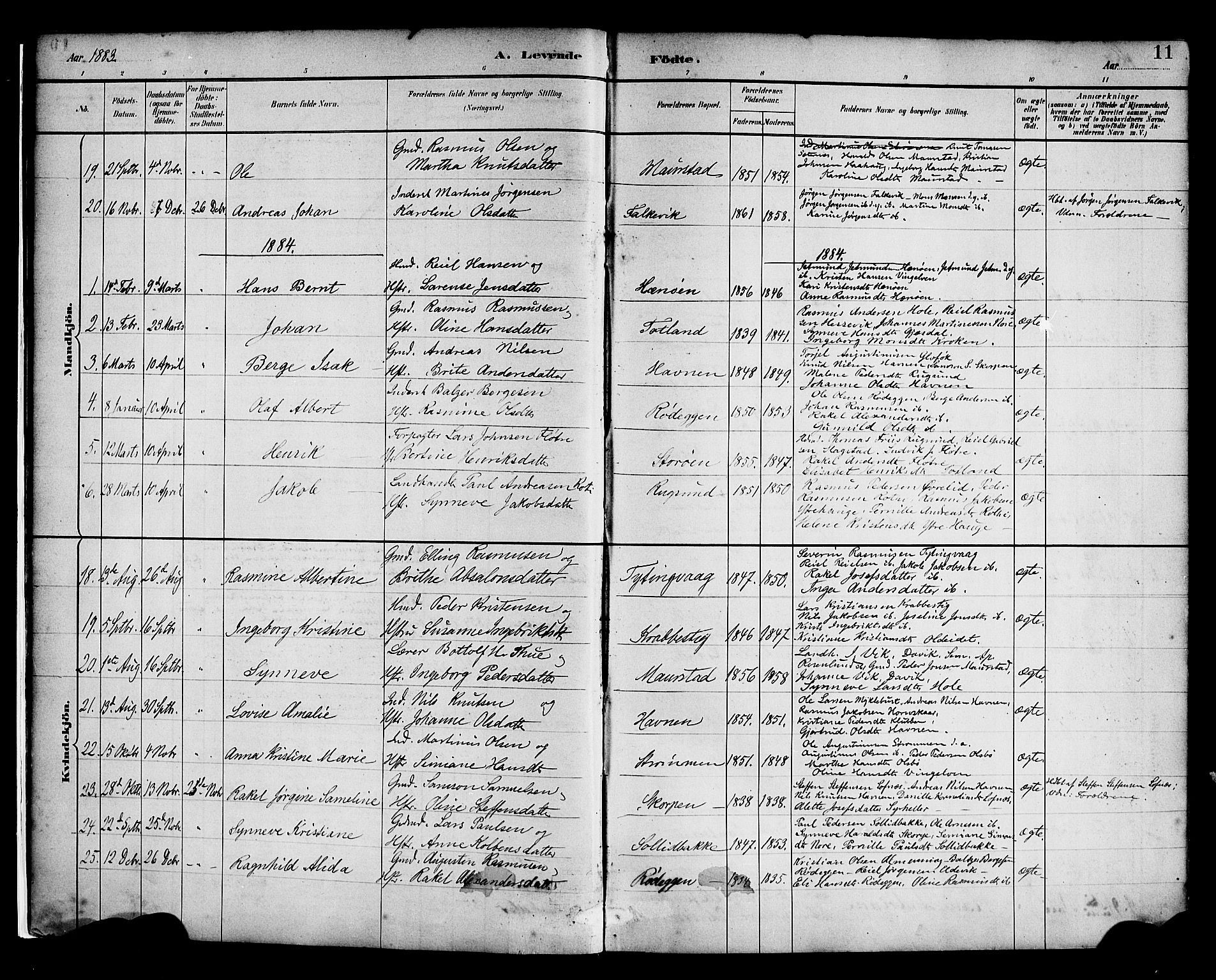 Davik sokneprestembete, AV/SAB-A-79701/H/Haa/Haad/L0001: Parish register (official) no. D 1, 1882-1900, p. 11