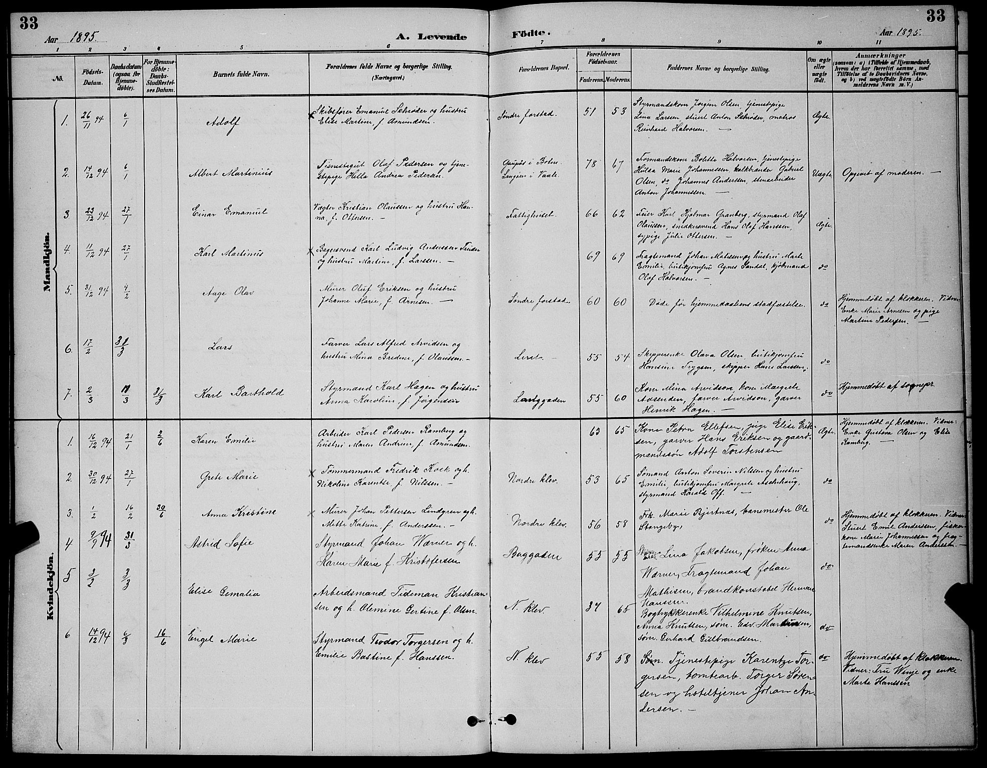 Holmestrand kirkebøker, AV/SAKO-A-346/G/Ga/L0005: Parish register (copy) no. 5, 1889-1901, p. 33