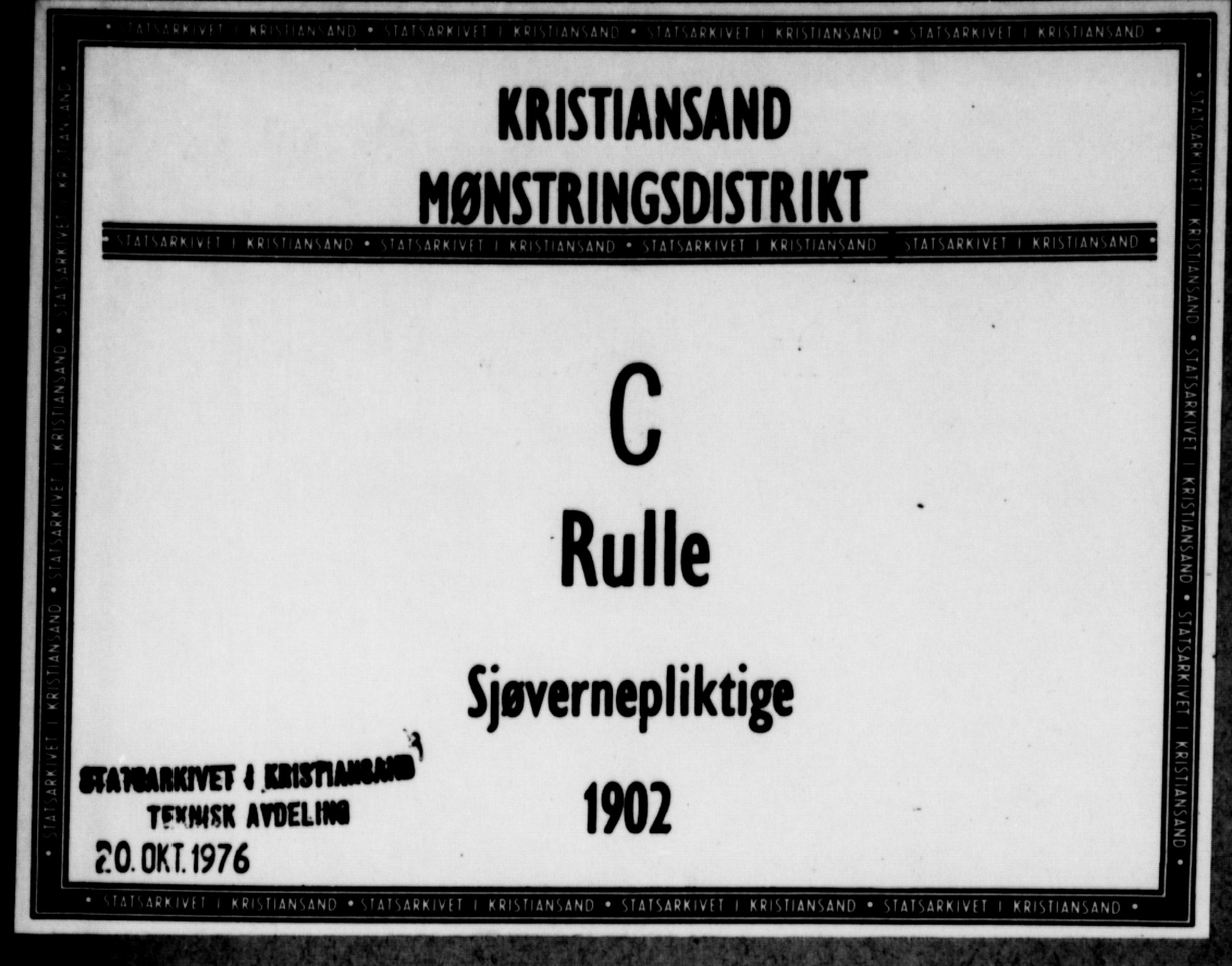 Kristiansand mønstringskrets, SAK/2031-0015/F/Fd/L0004: Rulle sjøvernepliktige, C-4, 1902, p. 1