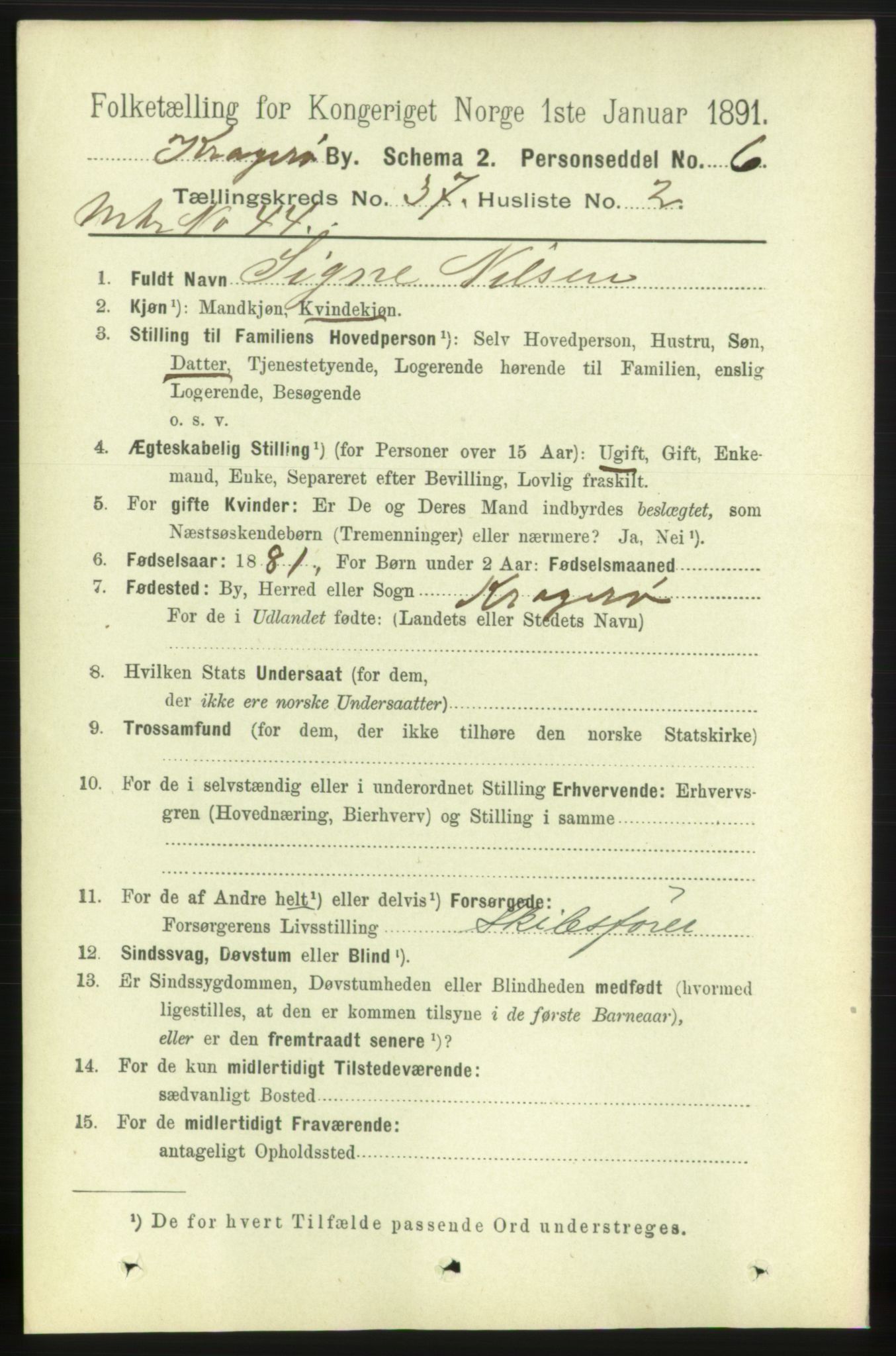 RA, 1891 census for 0801 Kragerø, 1891, p. 6762