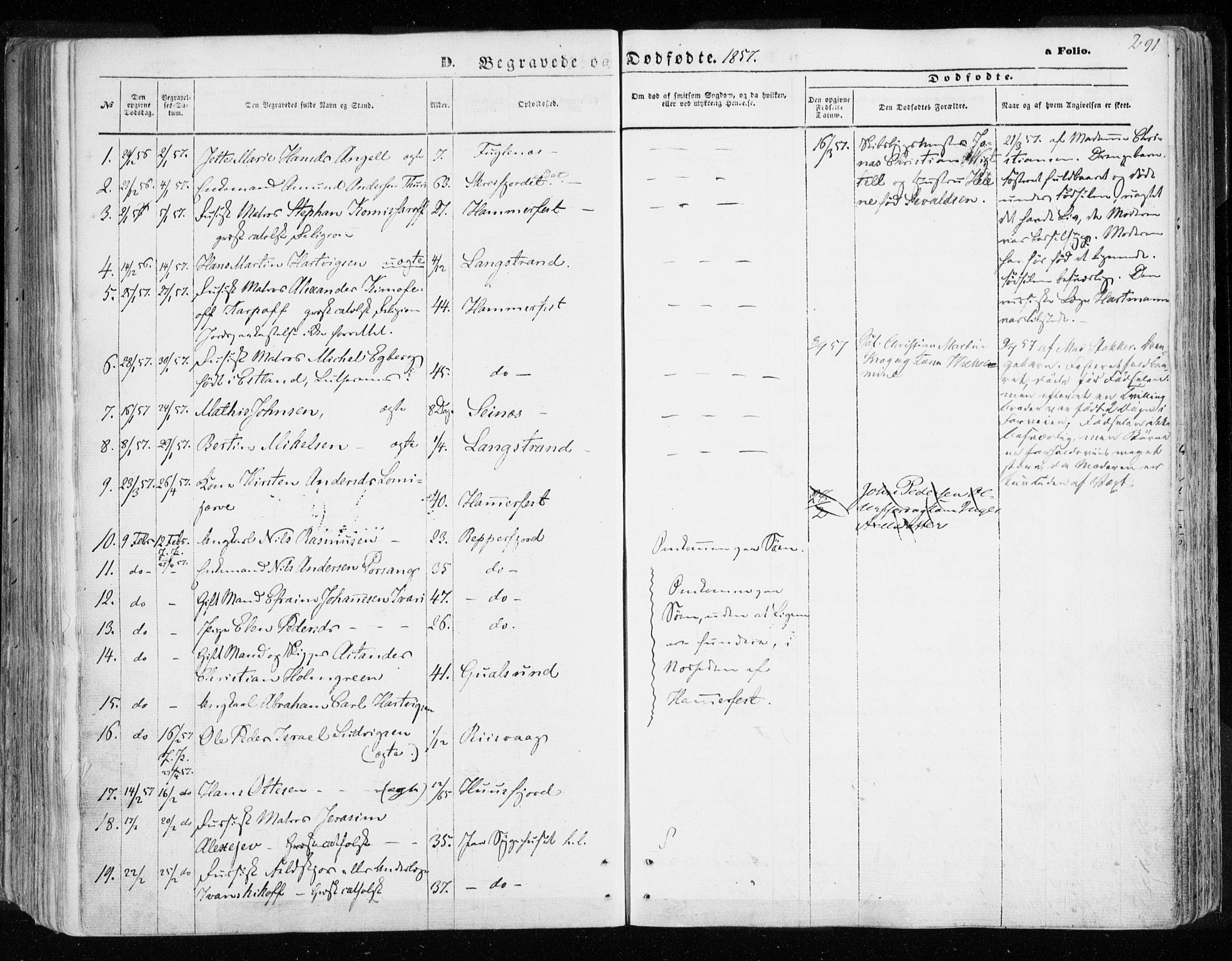 Hammerfest sokneprestkontor, SATØ/S-1347/H/Ha/L0005.kirke: Parish register (official) no. 5, 1857-1869, p. 291