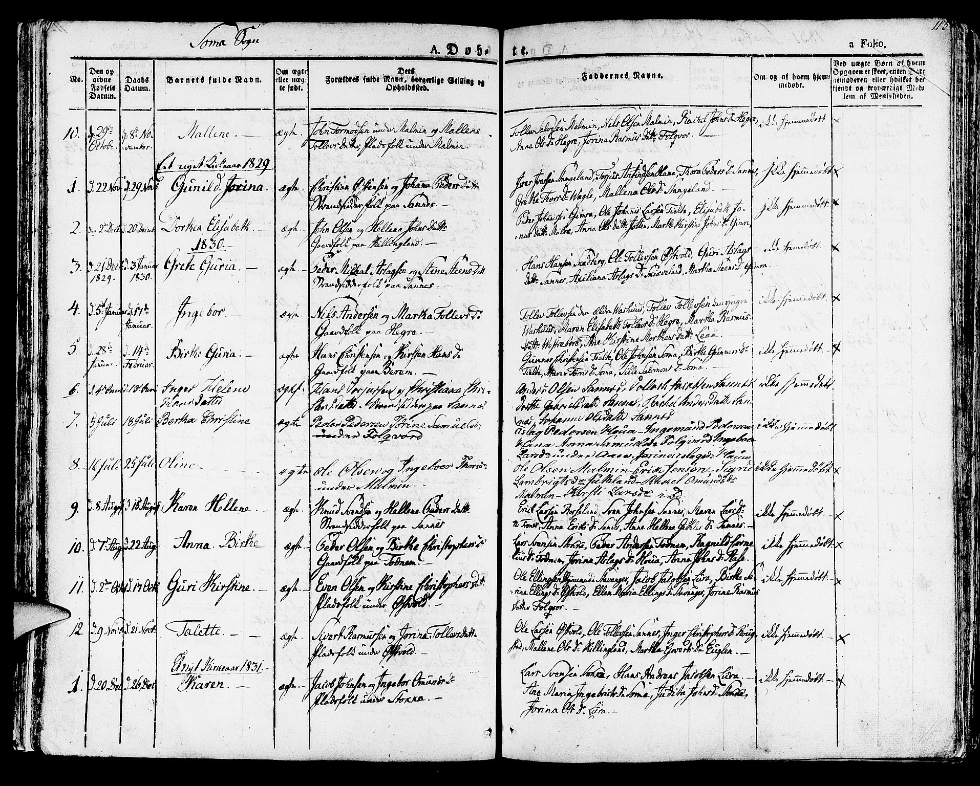 Høyland sokneprestkontor, SAST/A-101799/001/30BA/L0007: Parish register (official) no. A 7 /2, 1825-1841, p. 113
