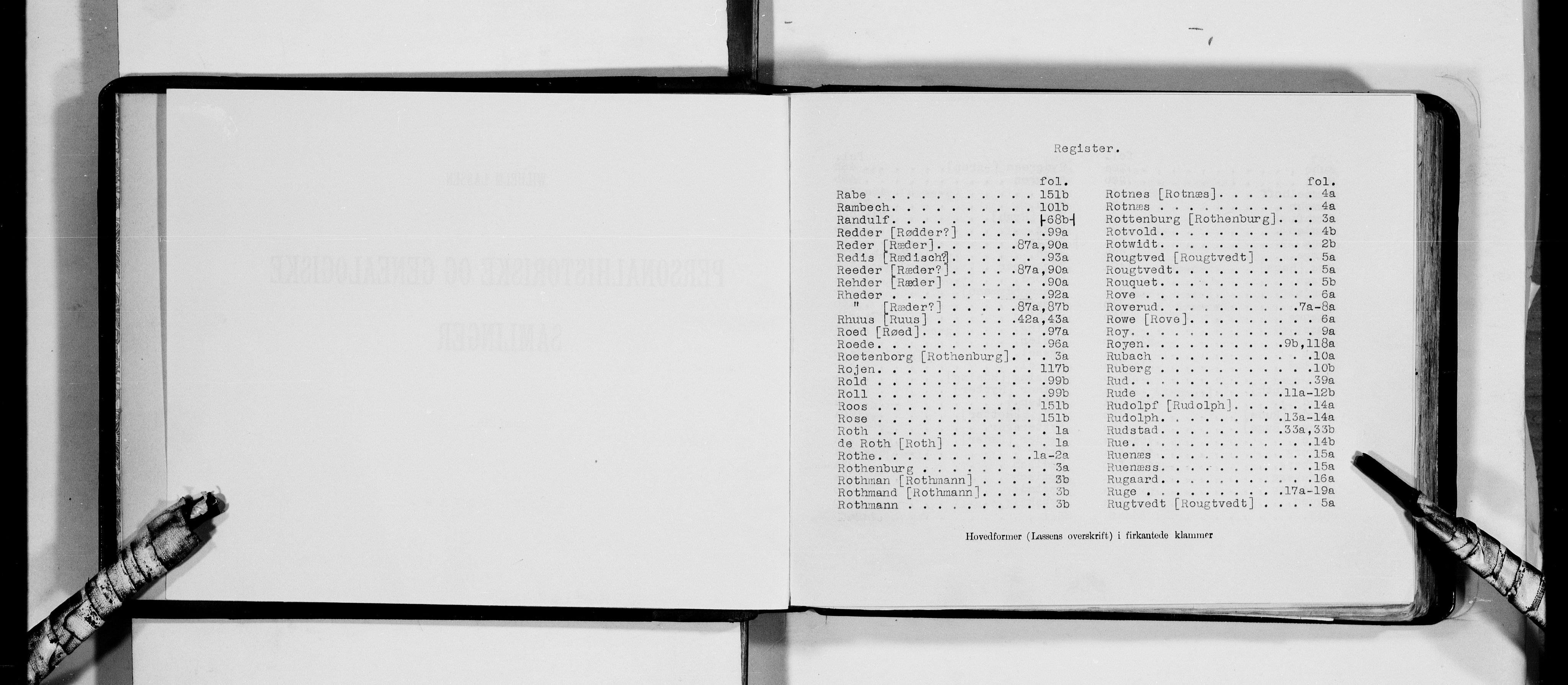 Lassens samlinger, AV/RA-PA-0051/F/Fa/L0036: Personalhistoriske og genealogiske opptegnelser: Roth - Røvær, 1500-1907