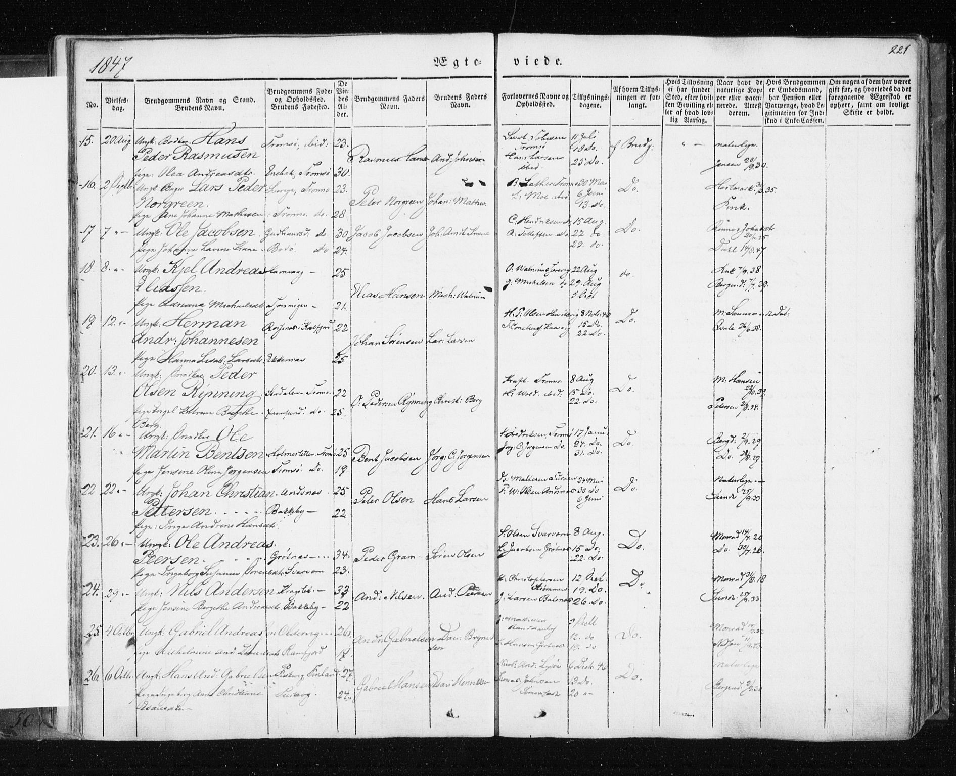 Tromsø sokneprestkontor/stiftsprosti/domprosti, SATØ/S-1343/G/Ga/L0009kirke: Parish register (official) no. 9, 1837-1847, p. 221
