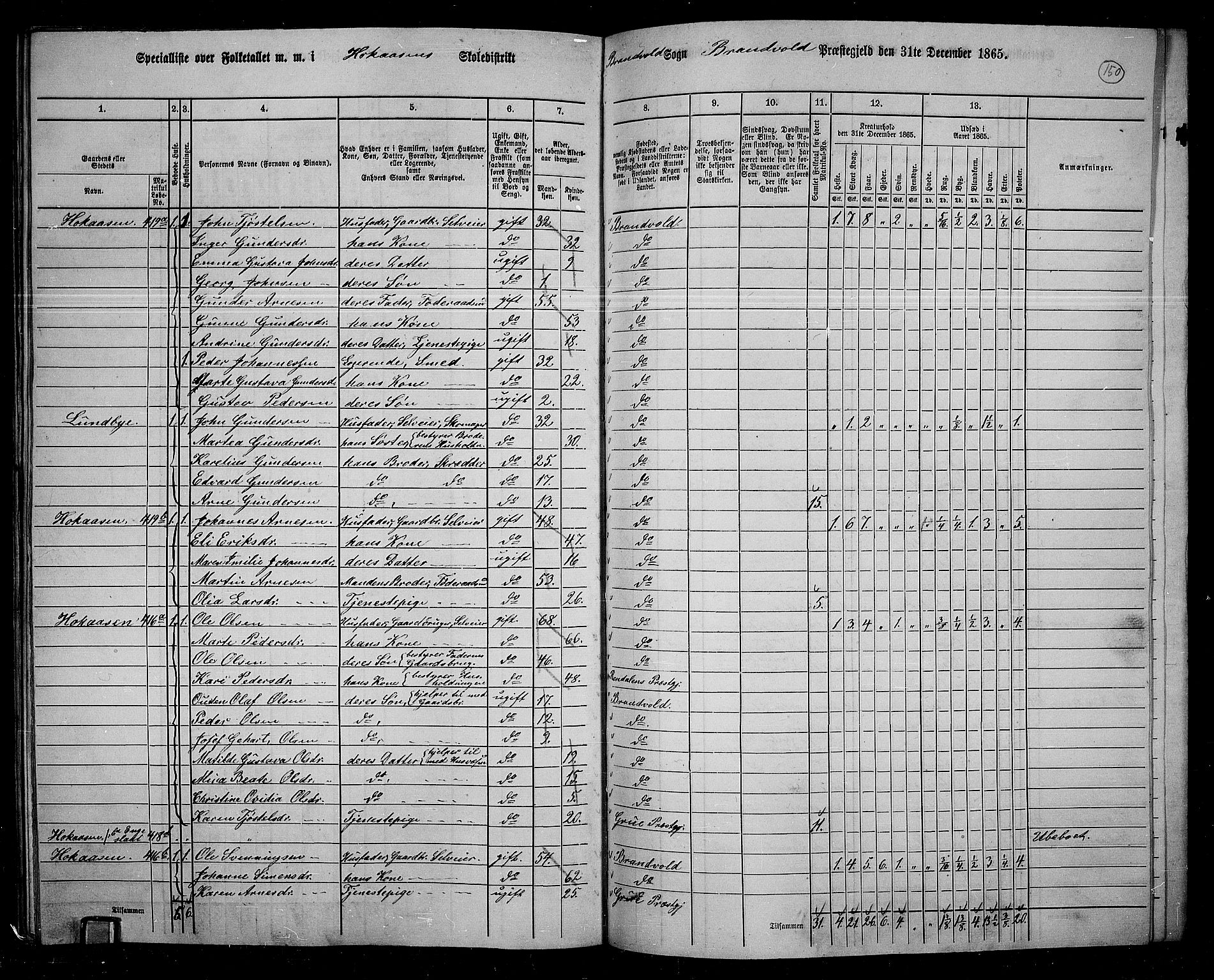 RA, 1865 census for Brandval, 1865, p. 127