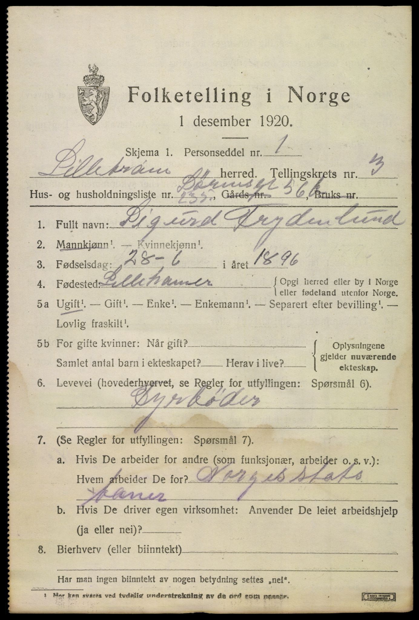 SAO, 1920 census for Lillestrøm, 1920, p. 11134