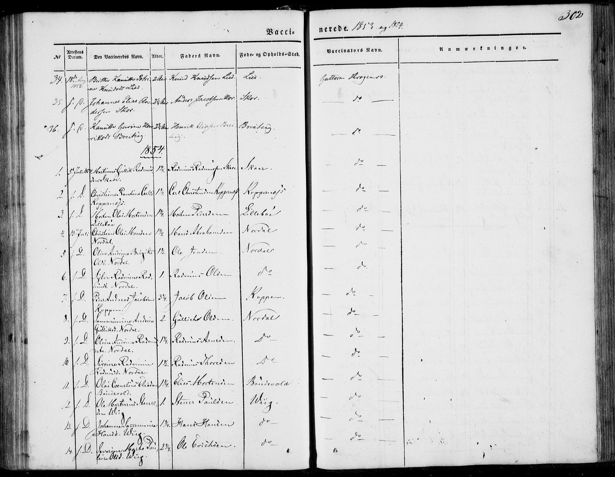 Ministerialprotokoller, klokkerbøker og fødselsregistre - Møre og Romsdal, SAT/A-1454/502/L0023: Parish register (official) no. 502A01, 1844-1873, p. 302