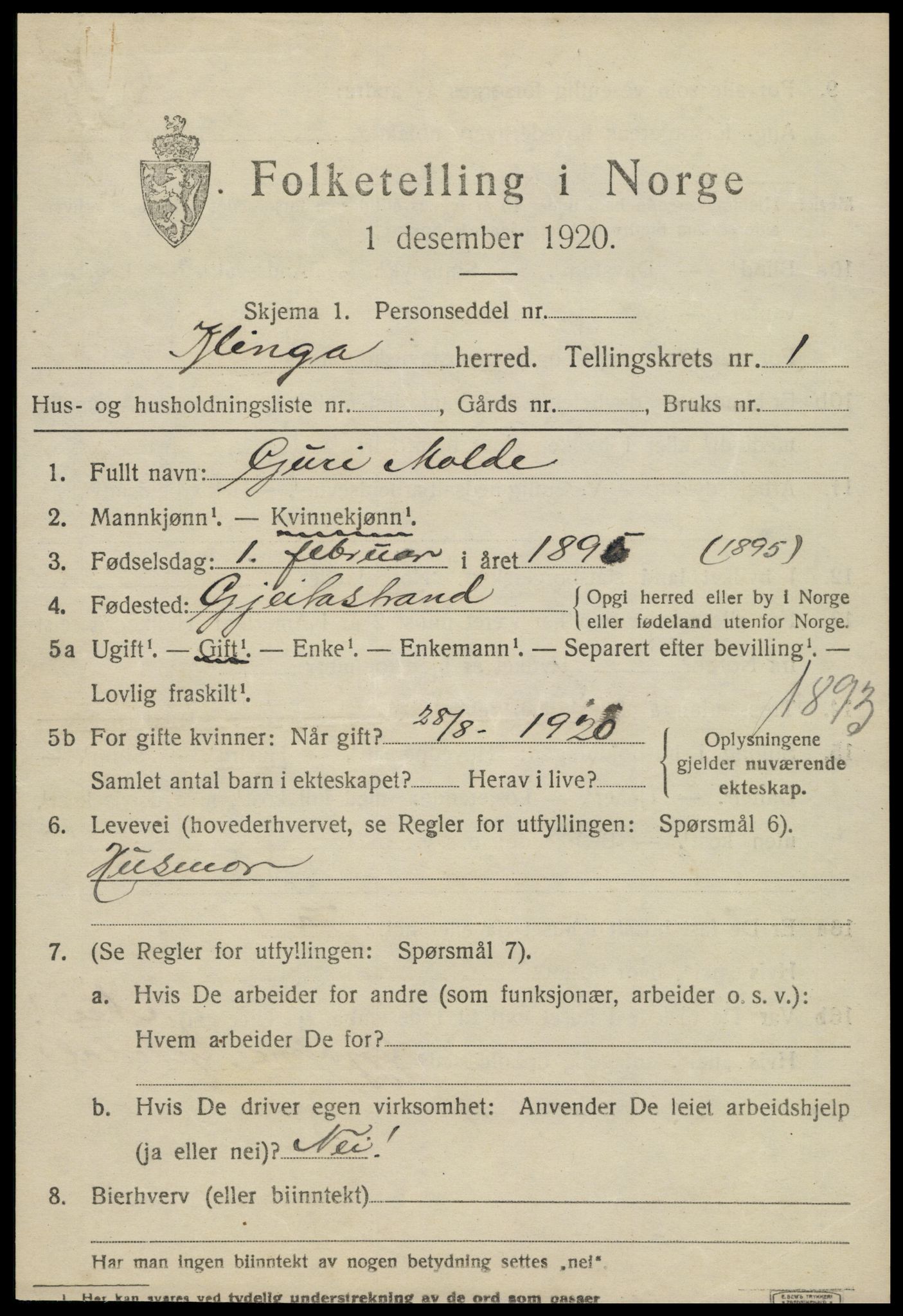 SAT, 1920 census for Klinga, 1920, p. 1397