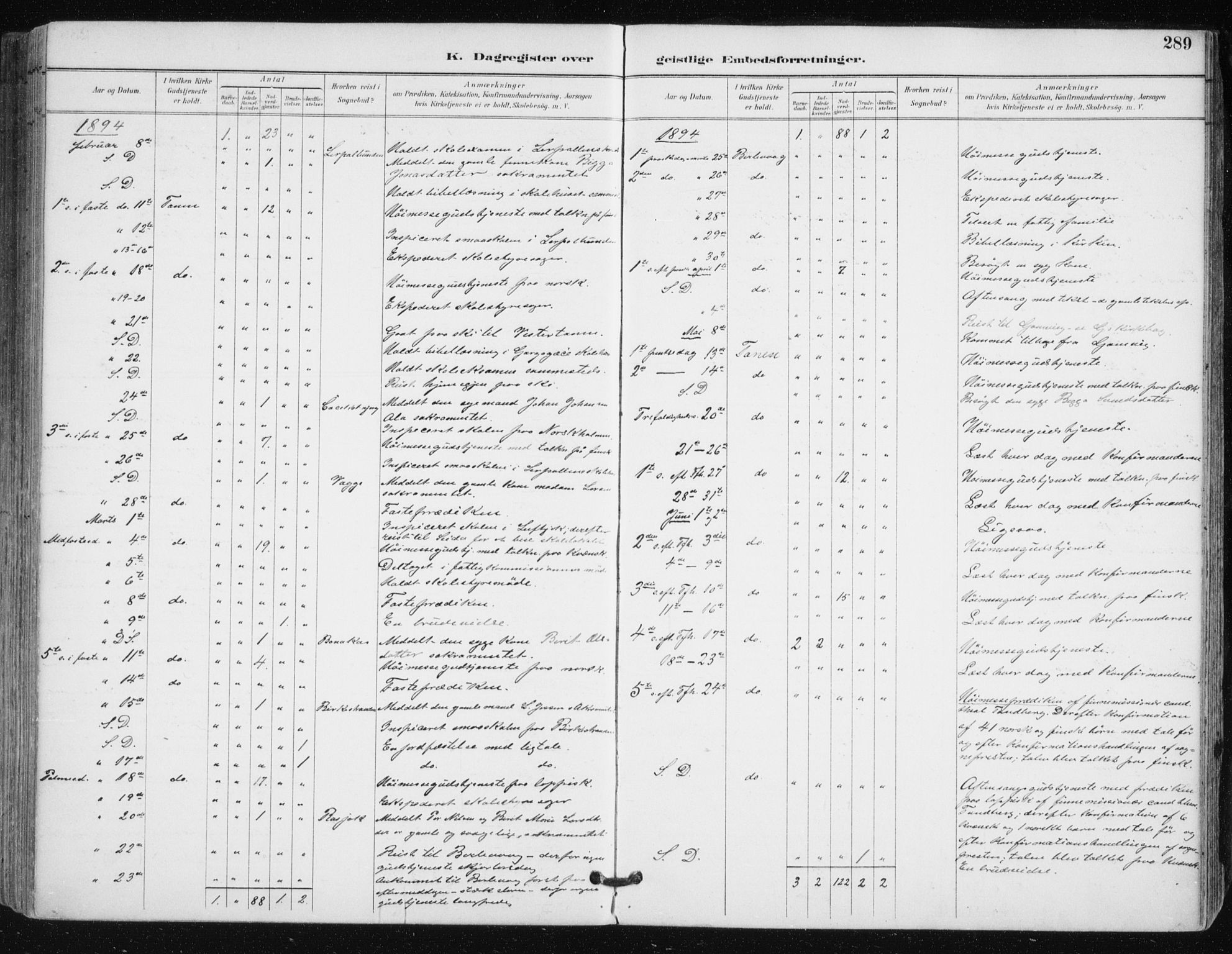 Tana sokneprestkontor, AV/SATØ-S-1334/H/Ha/L0005kirke: Parish register (official) no. 5, 1891-1903, p. 289