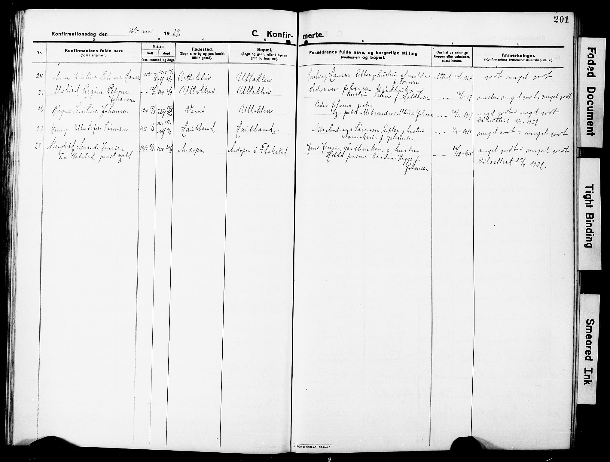 Ministerialprotokoller, klokkerbøker og fødselsregistre - Nordland, AV/SAT-A-1459/881/L1169: Parish register (copy) no. 881C06, 1912-1930, p. 201