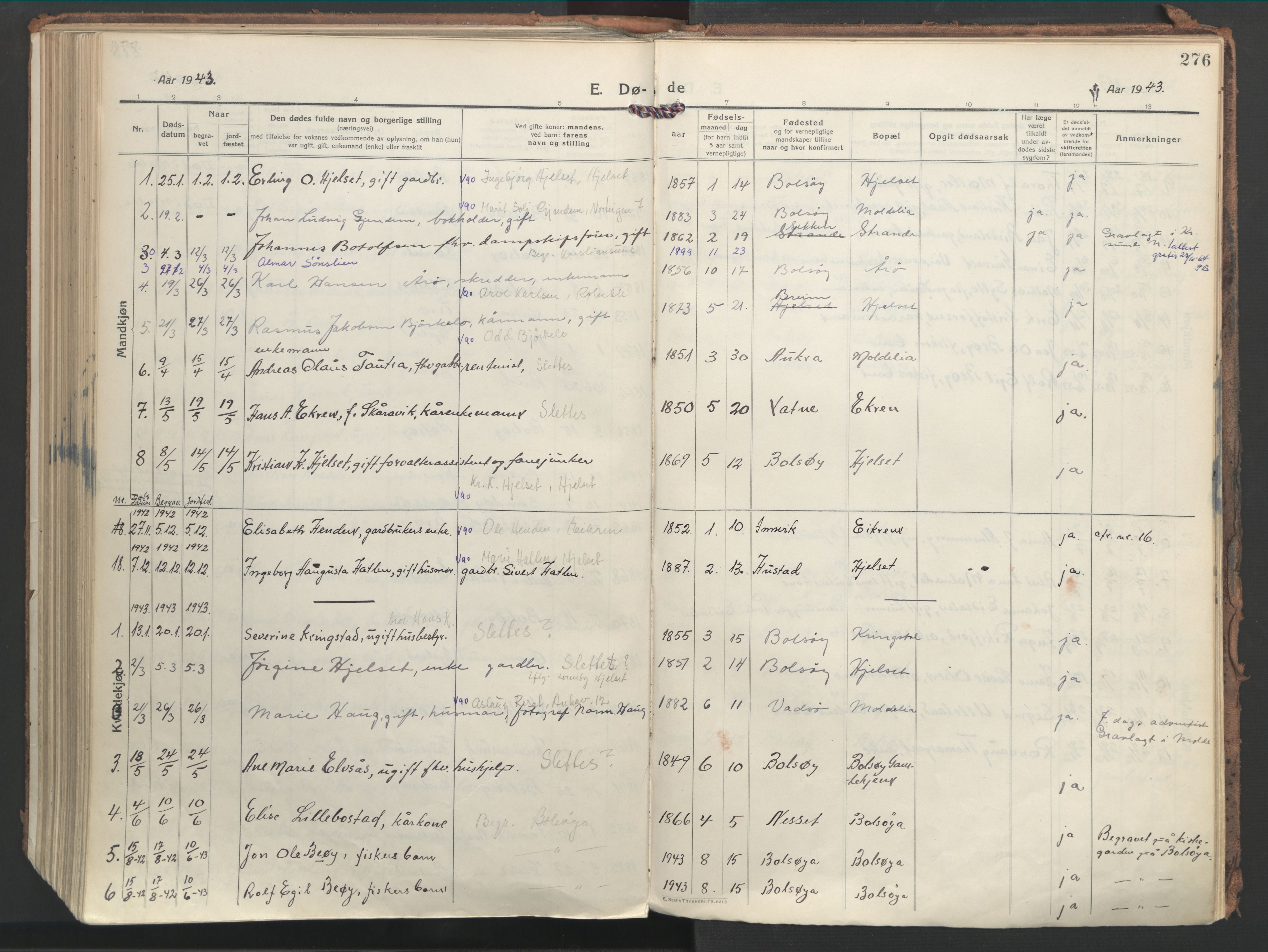 Ministerialprotokoller, klokkerbøker og fødselsregistre - Møre og Romsdal, AV/SAT-A-1454/555/L0659: Parish register (official) no. 555A10, 1917-1971, p. 276