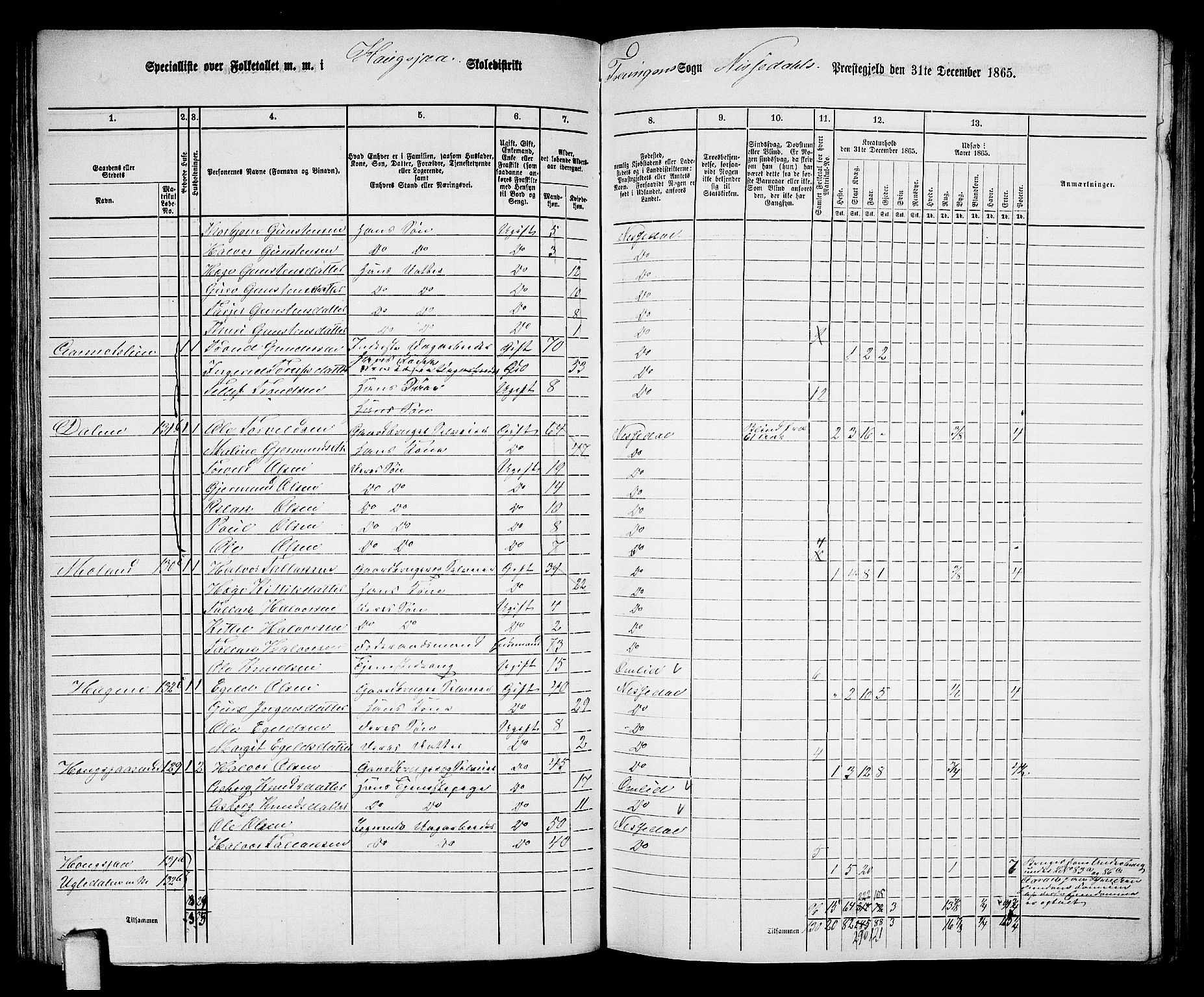 RA, 1865 census for Nissedal, 1865, p. 80