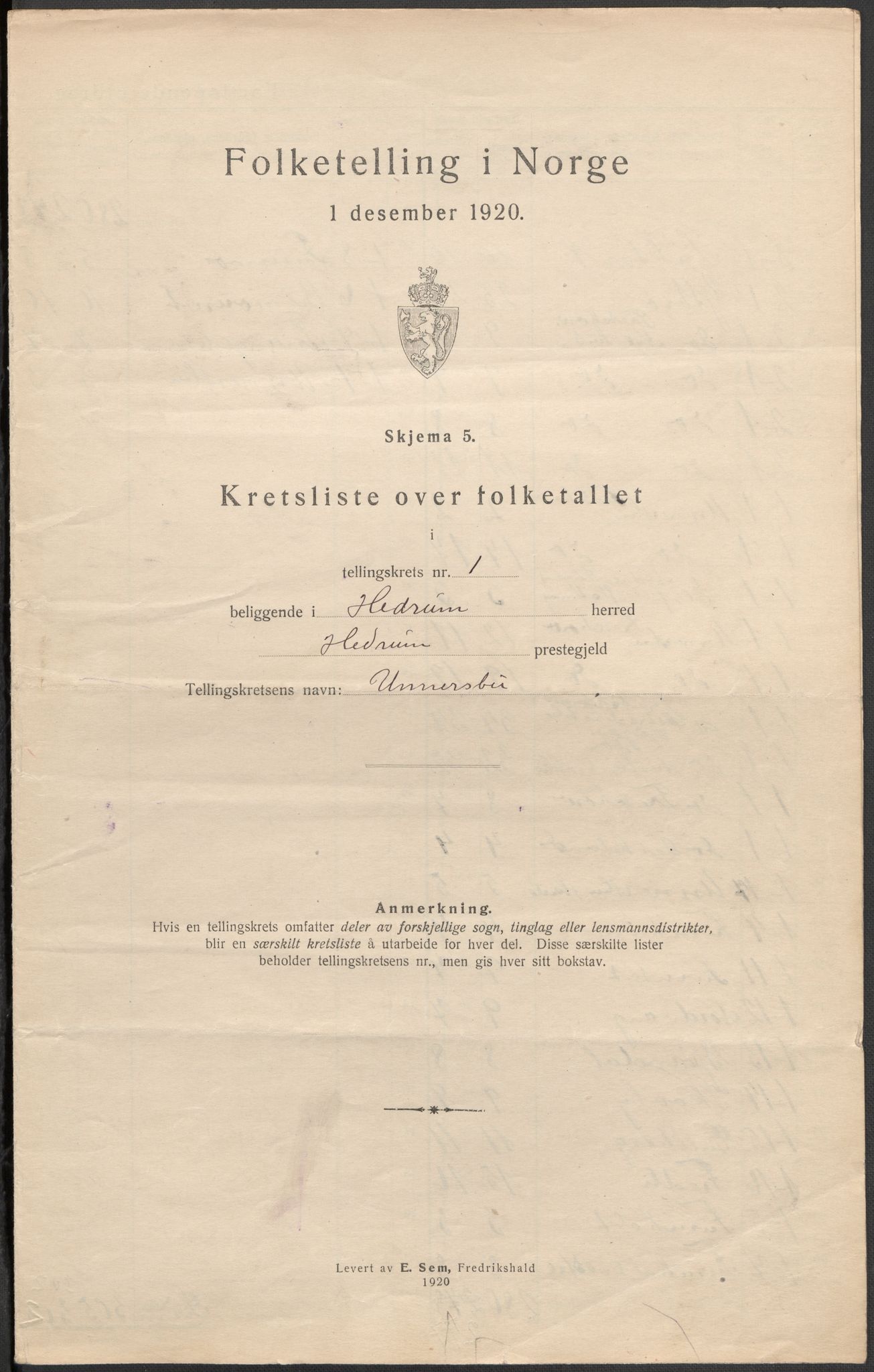 SAKO, 1920 census for Hedrum, 1920, p. 5