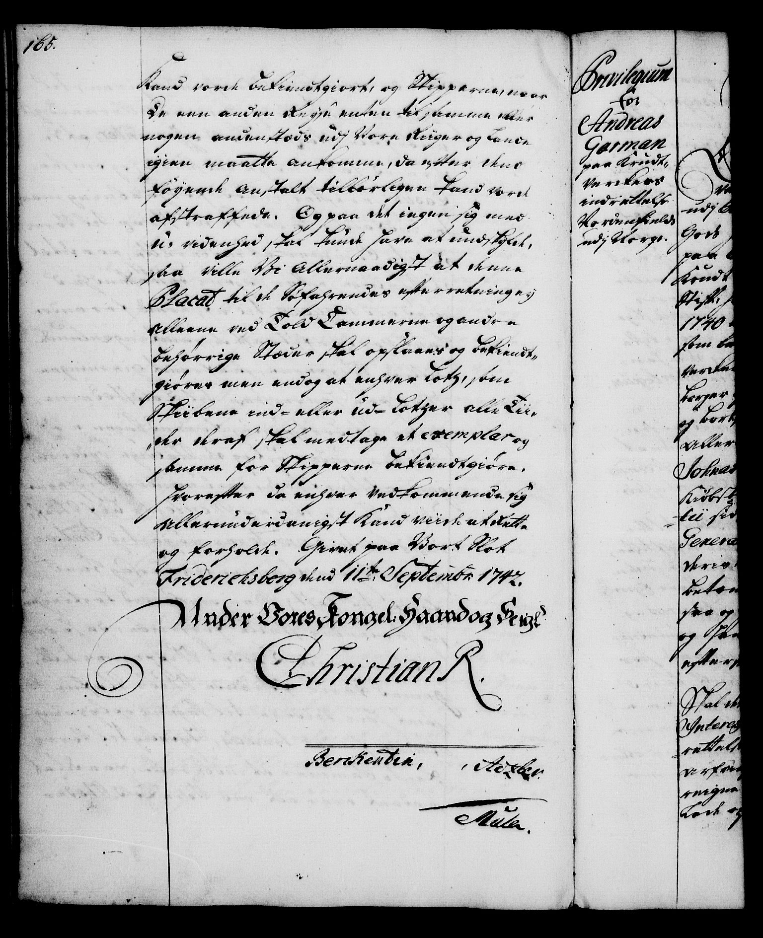 Rentekammeret, Kammerkanselliet, AV/RA-EA-3111/G/Gg/Gga/L0005: Norsk ekspedisjonsprotokoll med register (merket RK 53.5), 1741-1749, p. 165