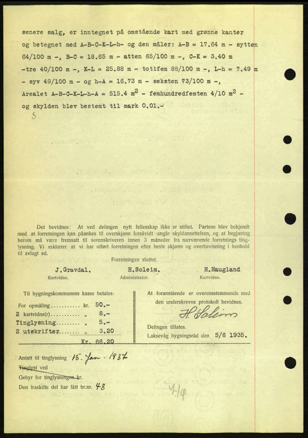 Midhordland sorenskriveri, AV/SAB-A-3001/1/G/Gb/Gbk/L0001: Mortgage book no. A1-6, 1936-1937, Diary no: : 151/1937