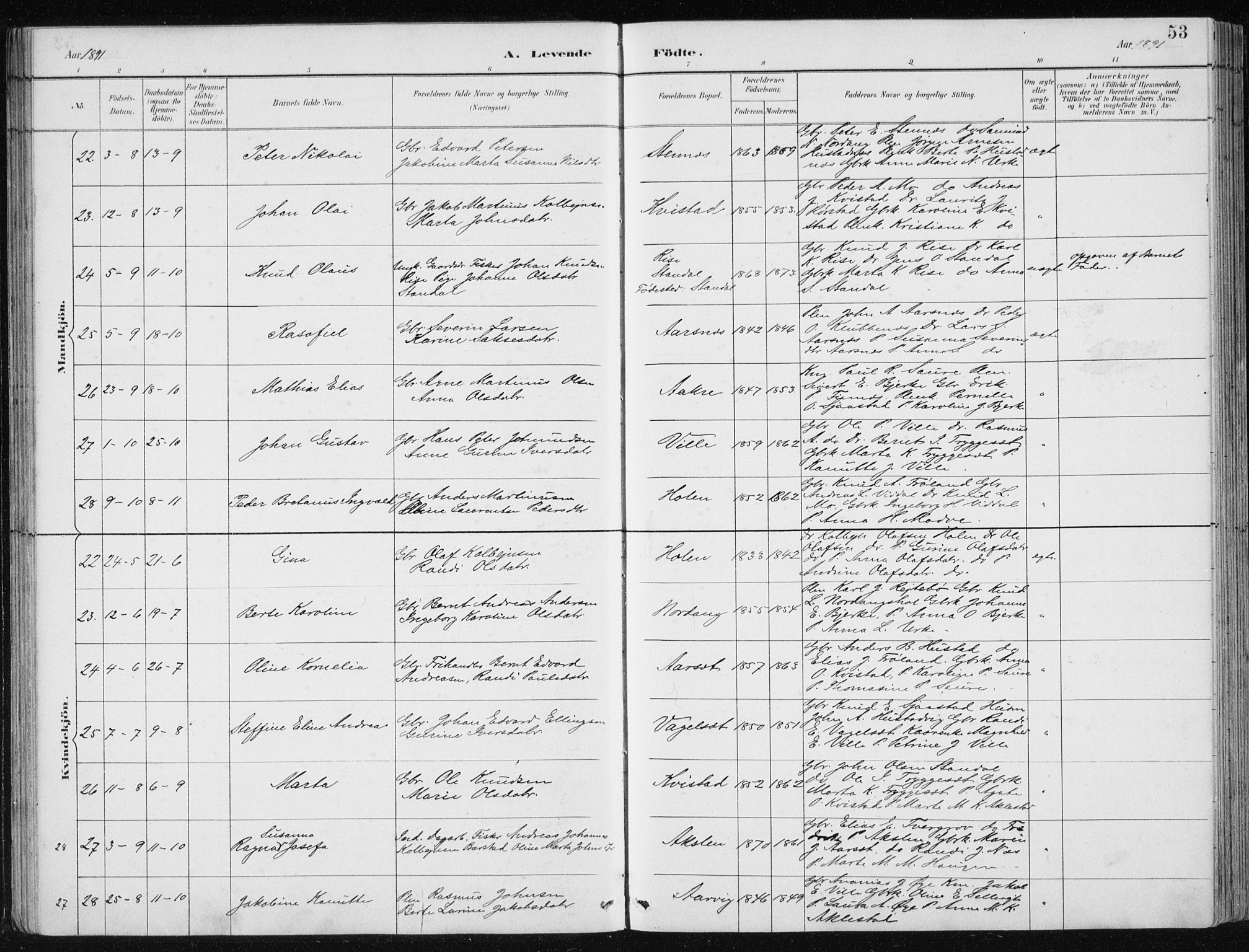 Ministerialprotokoller, klokkerbøker og fødselsregistre - Møre og Romsdal, AV/SAT-A-1454/515/L0215: Parish register (copy) no. 515C02, 1884-1906, p. 53