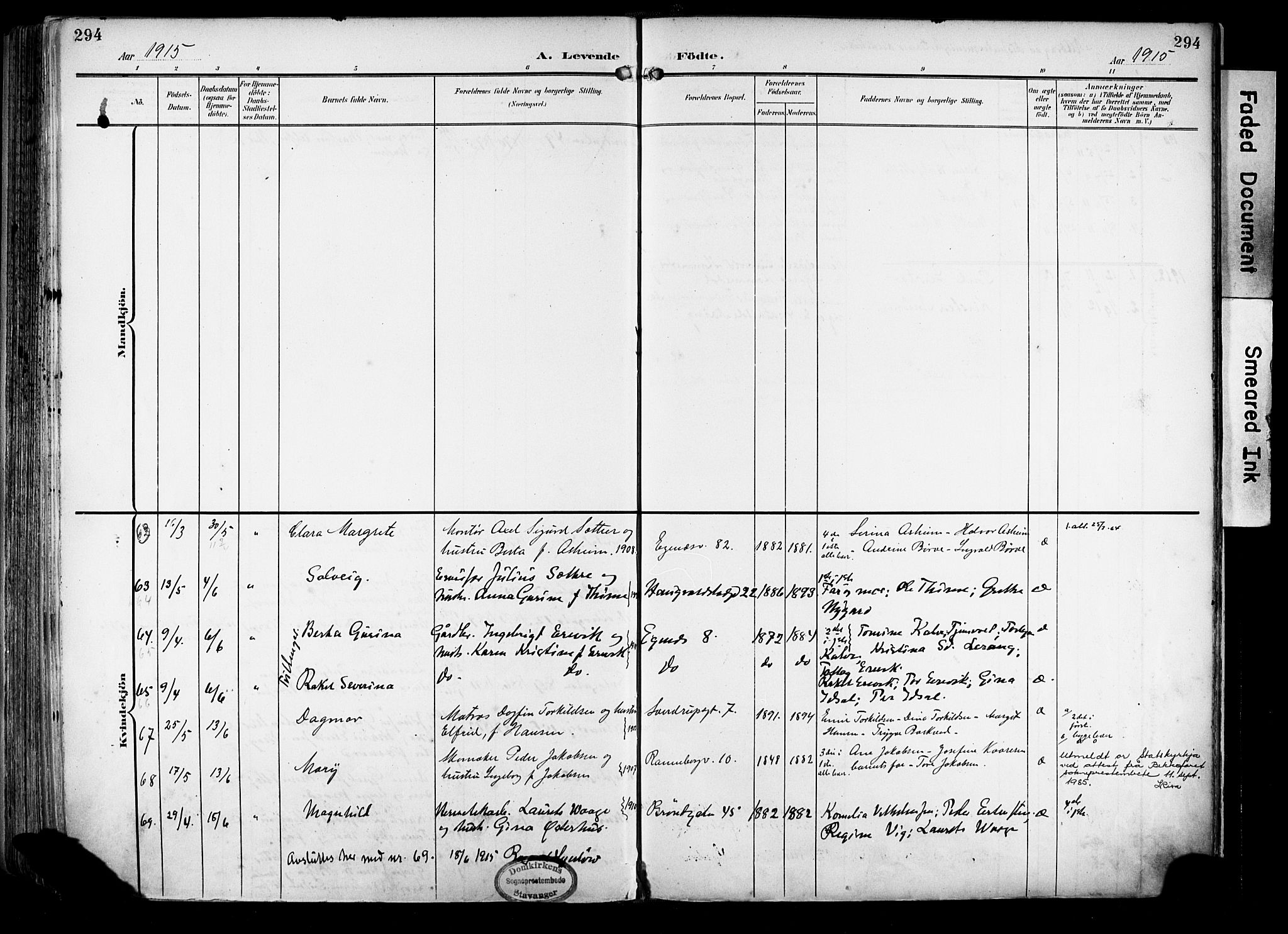 Domkirken sokneprestkontor, SAST/A-101812/001/30/30BA/L0033: Parish register (official) no. A 32, 1903-1915, p. 294