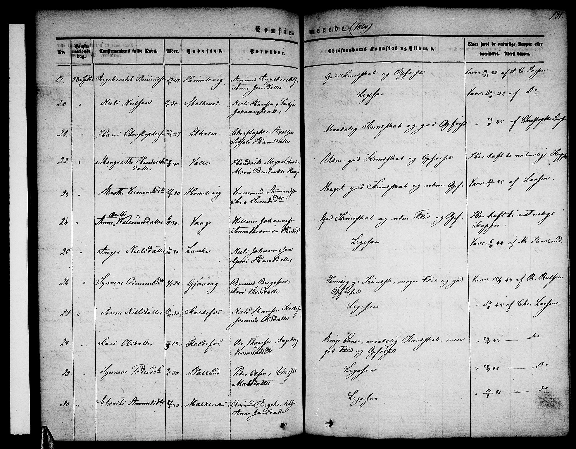 Tysnes sokneprestembete, AV/SAB-A-78601/H/Haa: Parish register (official) no. A 9, 1837-1848, p. 181