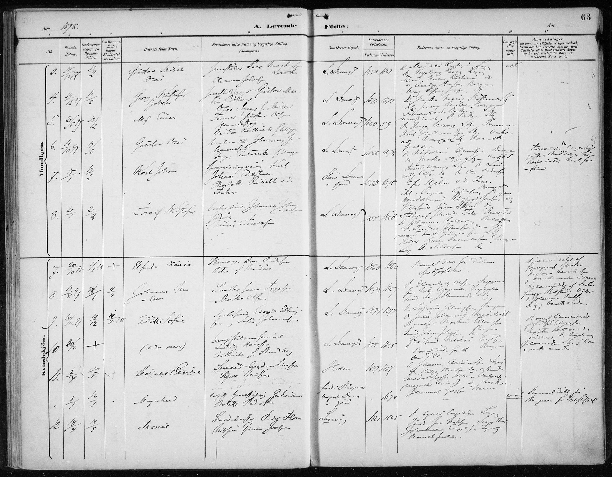 Askøy Sokneprestembete, AV/SAB-A-74101/H/Ha/Haa/Haae/L0003: Parish register (official) no. E 3, 1891-1903, p. 63