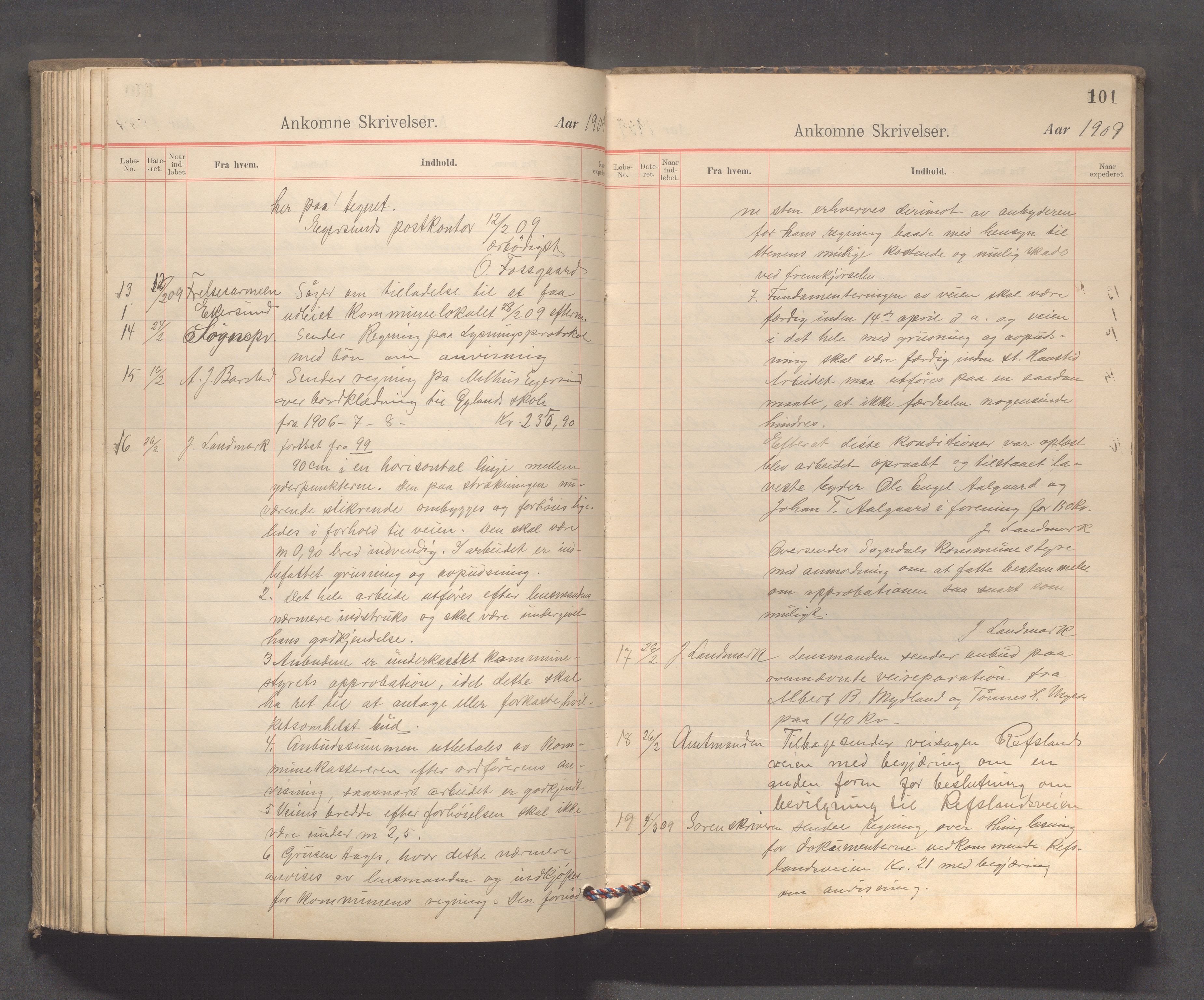 Sokndal kommune - Formannskapet/Sentraladministrasjonen, IKAR/K-101099/C/Ca/L0003: Journal, 1904-1912, p. 101