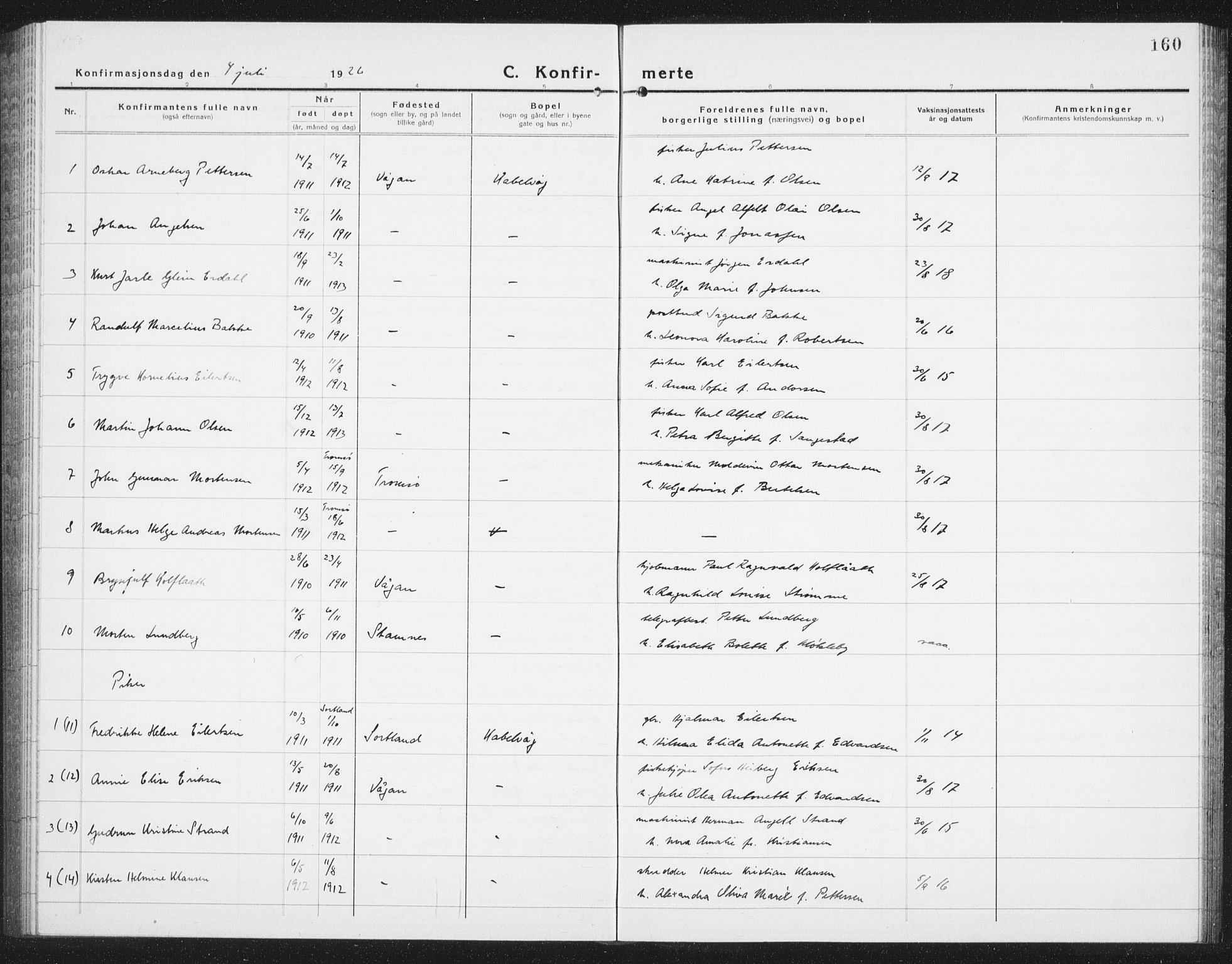 Ministerialprotokoller, klokkerbøker og fødselsregistre - Nordland, AV/SAT-A-1459/874/L1081: Parish register (copy) no. 874C10, 1925-1941, p. 160