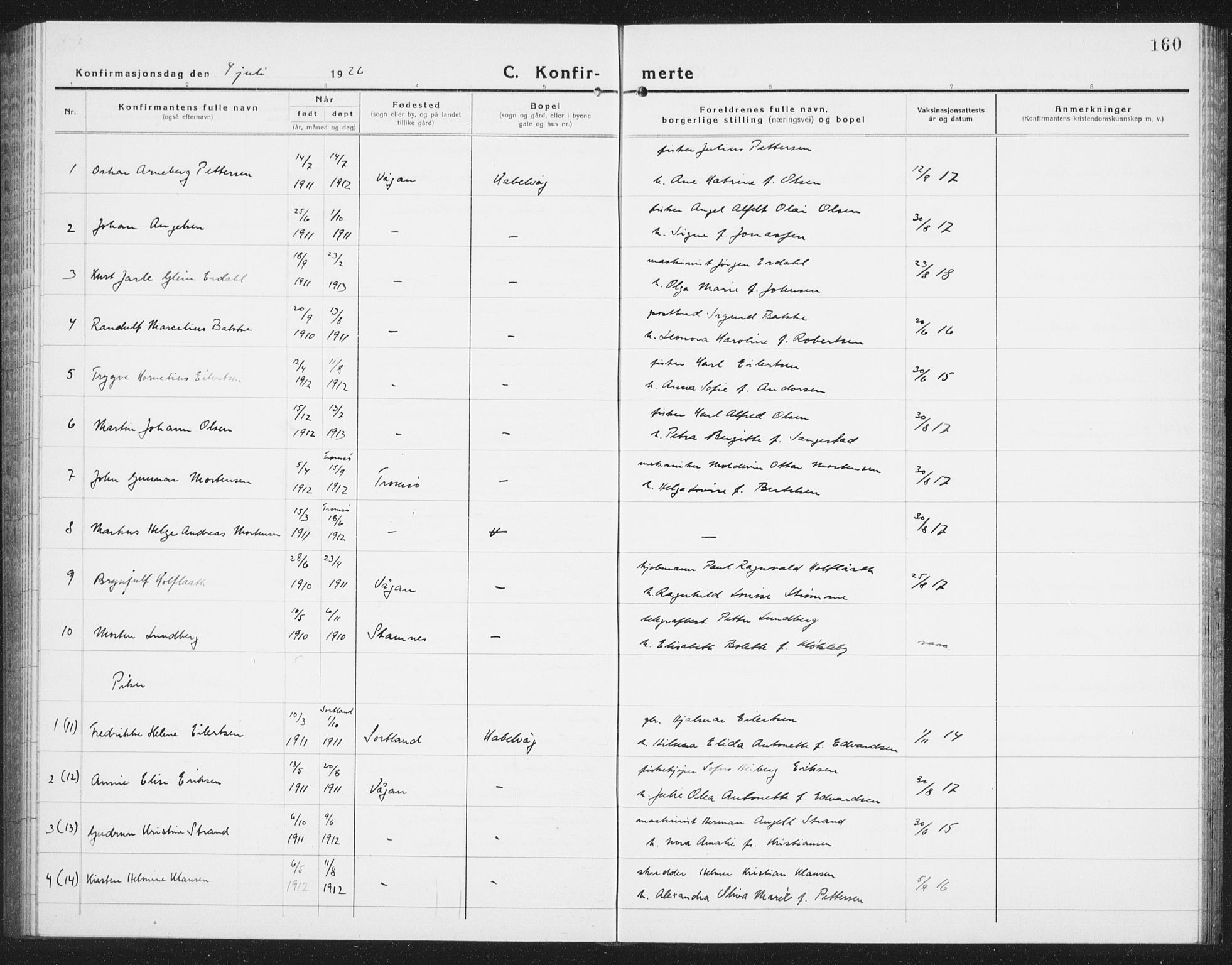 Ministerialprotokoller, klokkerbøker og fødselsregistre - Nordland, AV/SAT-A-1459/874/L1081: Parish register (copy) no. 874C10, 1925-1941, p. 160