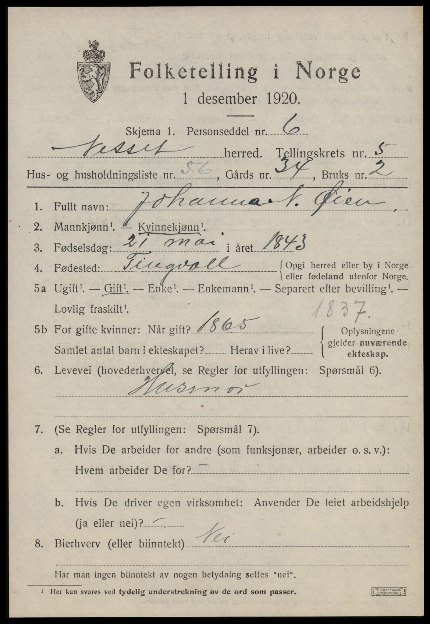 SAT, 1920 census for Nesset, 1920, p. 2790