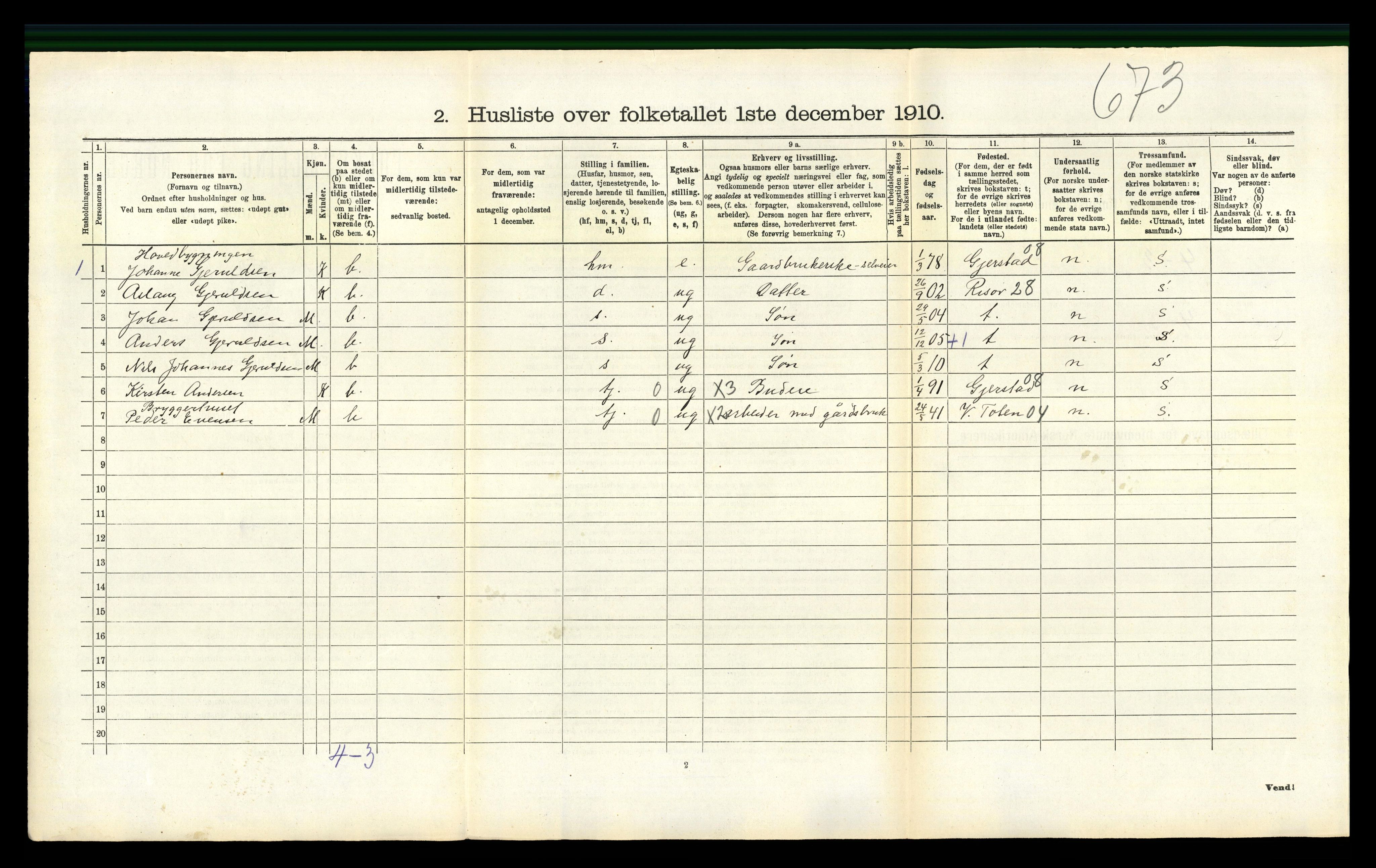 RA, 1910 census for Botne, 1910, p. 213