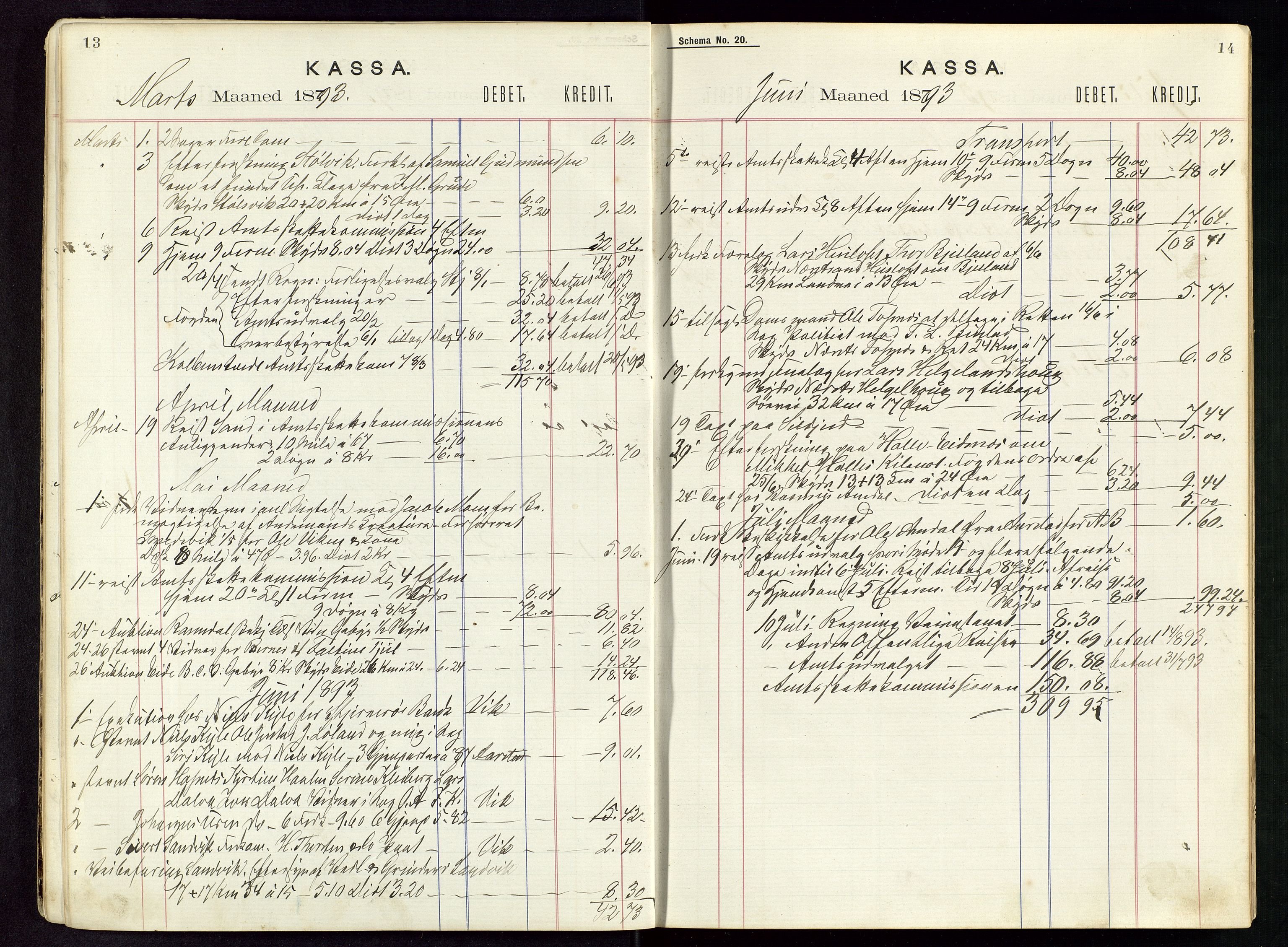 Nedstrand lensmannskontor, AV/SAST-A-100236/Rf/L0001: Skyss- og kostgodtgjørelse reiser, 1891-1898, p. 13-14