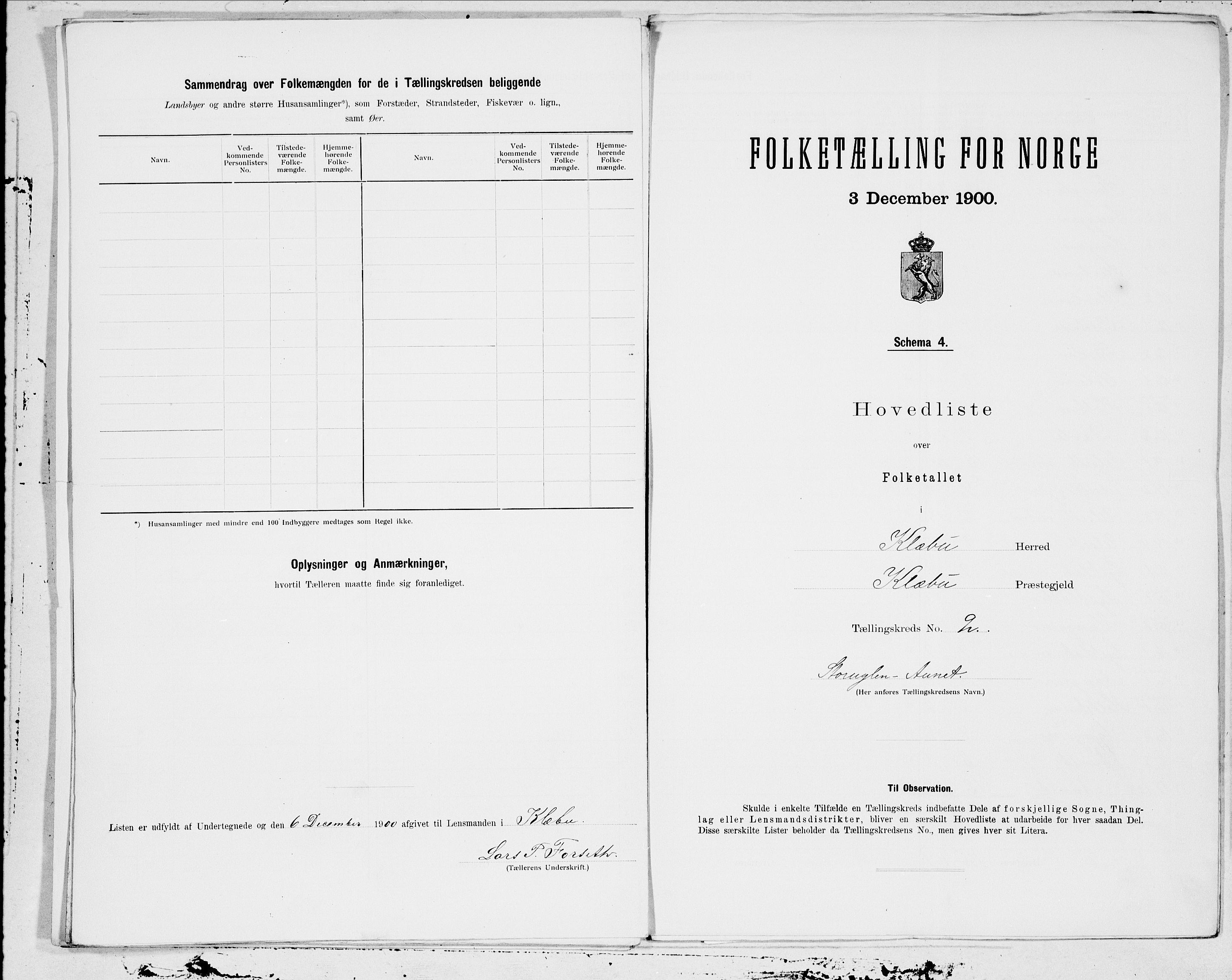 SAT, 1900 census for Klæbu, 1900, p. 6