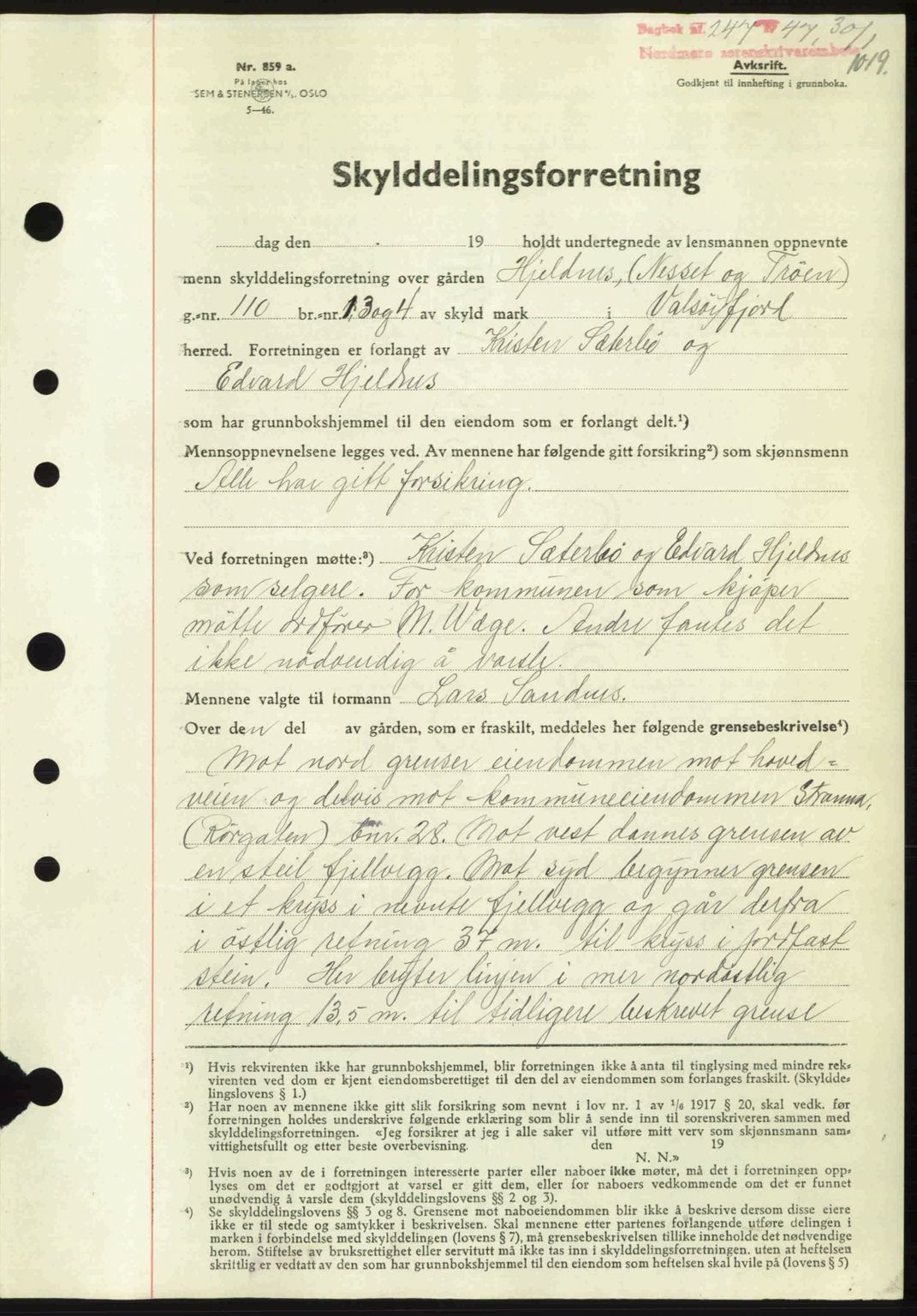 Nordmøre sorenskriveri, AV/SAT-A-4132/1/2/2Ca: Mortgage book no. A103, 1946-1947, Diary no: : 247/1947