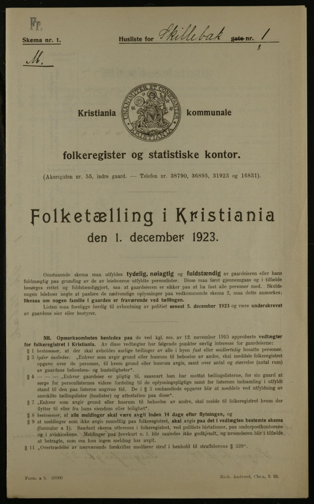 OBA, Municipal Census 1923 for Kristiania, 1923, p. 105730