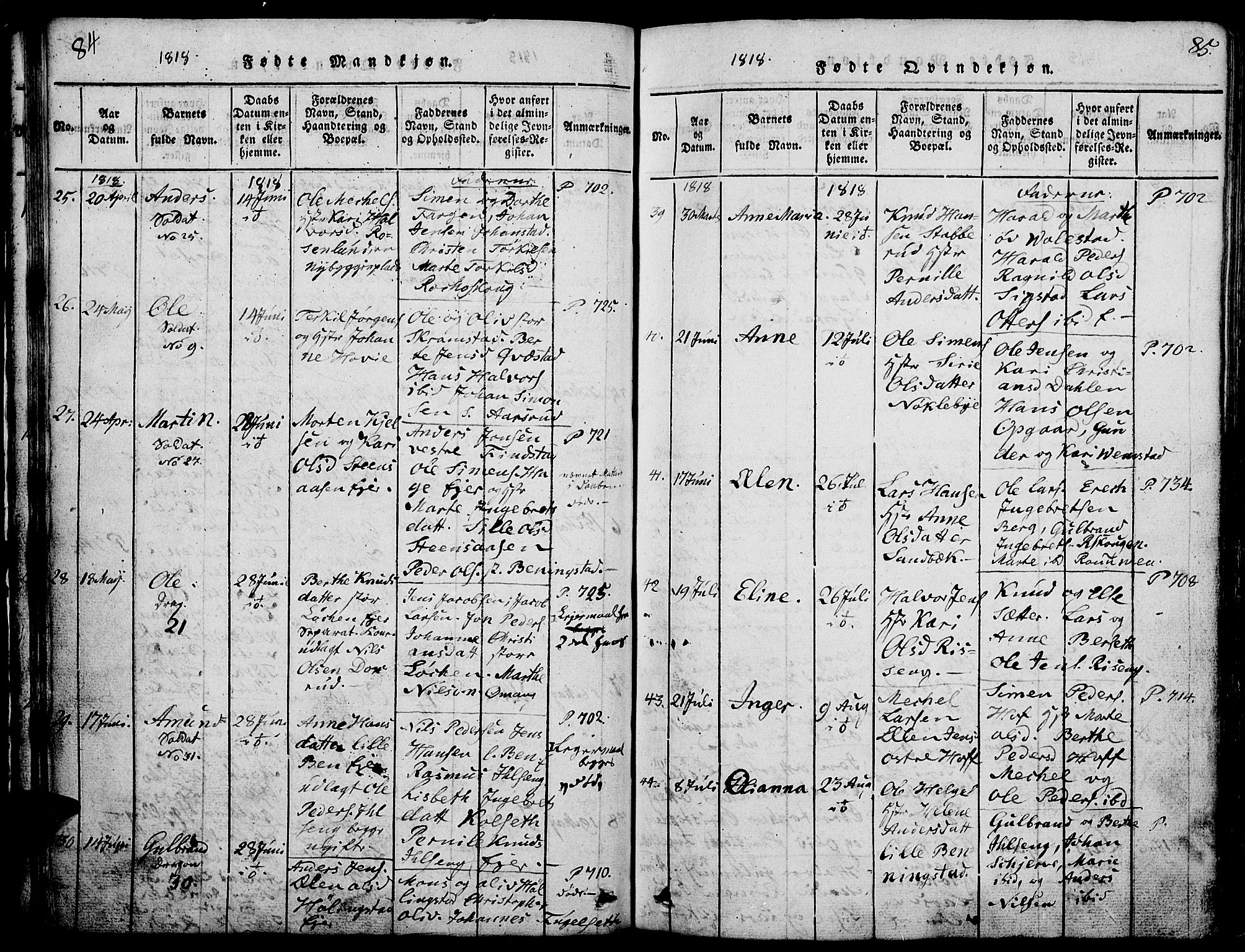 Løten prestekontor, AV/SAH-PREST-022/L/La/L0001: Parish register (copy) no. 1, 1812-1832, p. 84-85