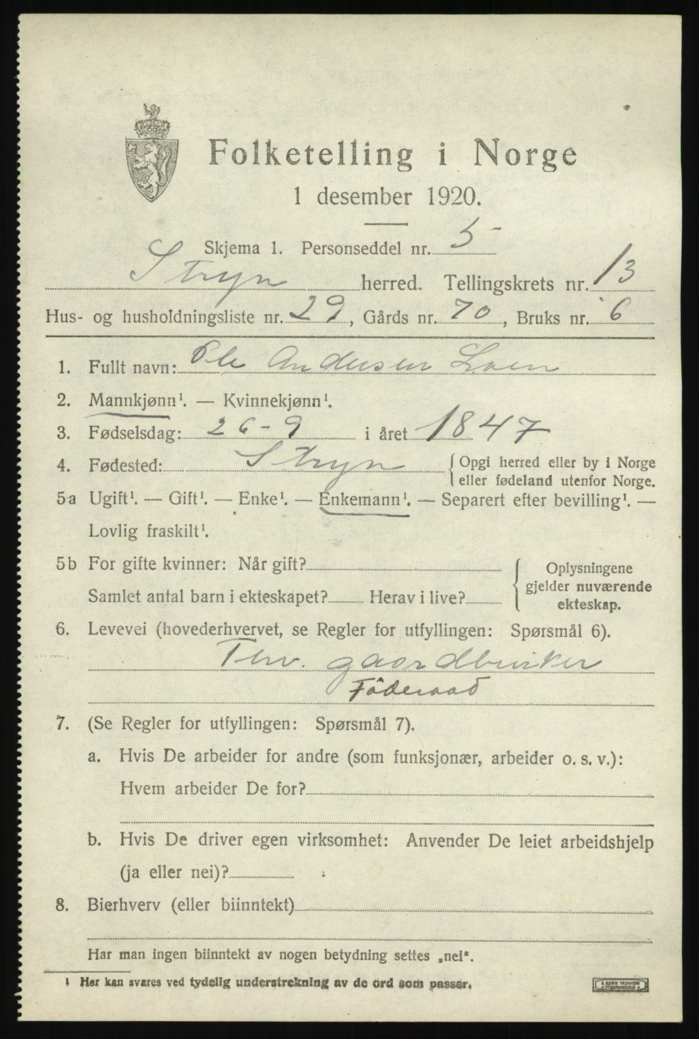 SAB, 1920 census for Stryn, 1920, p. 6026