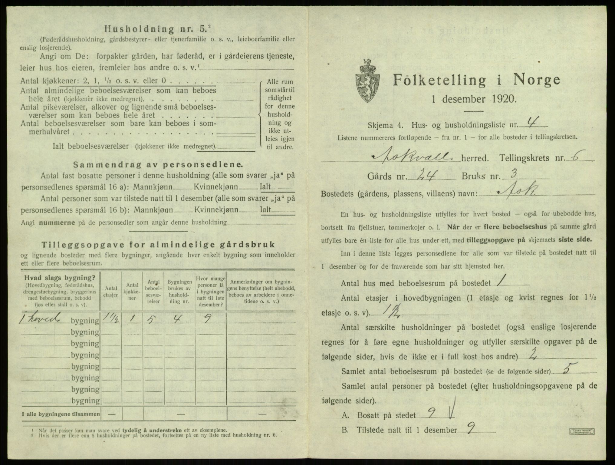 SAB, 1920 census for Askvoll, 1920, p. 330