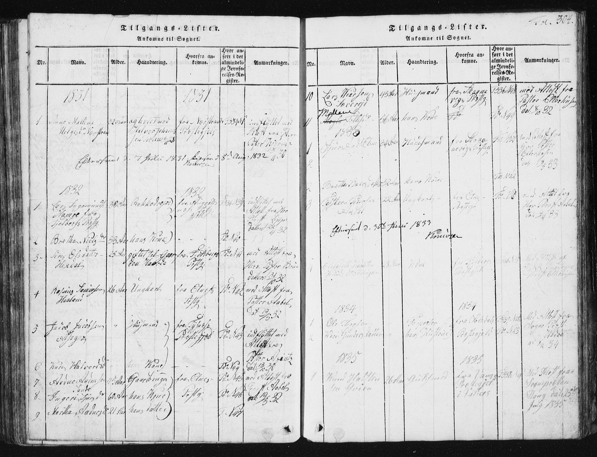 Vikedal sokneprestkontor, SAST/A-101840/01/V: Parish register (copy) no. B 2, 1816-1863, p. 304